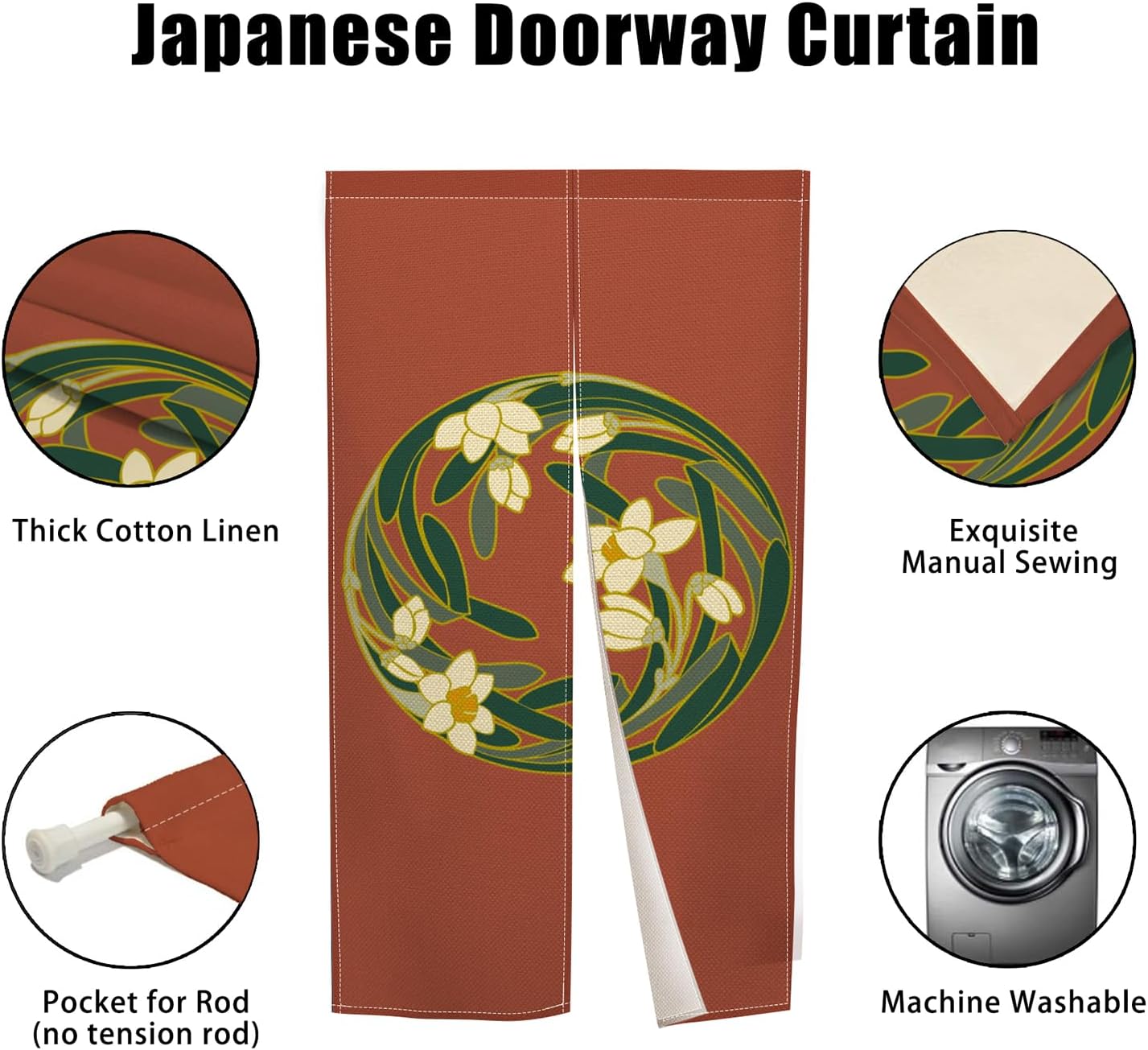 Japanese Style Door Curtain with Round Flowers Design 1