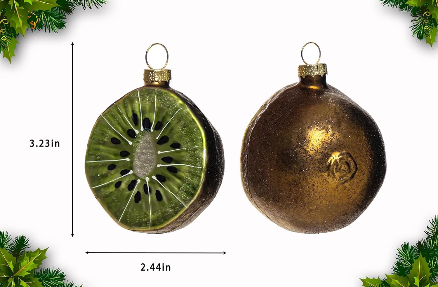 2pcs Glass Kiwi Fruit Christmas Tree Ornaments