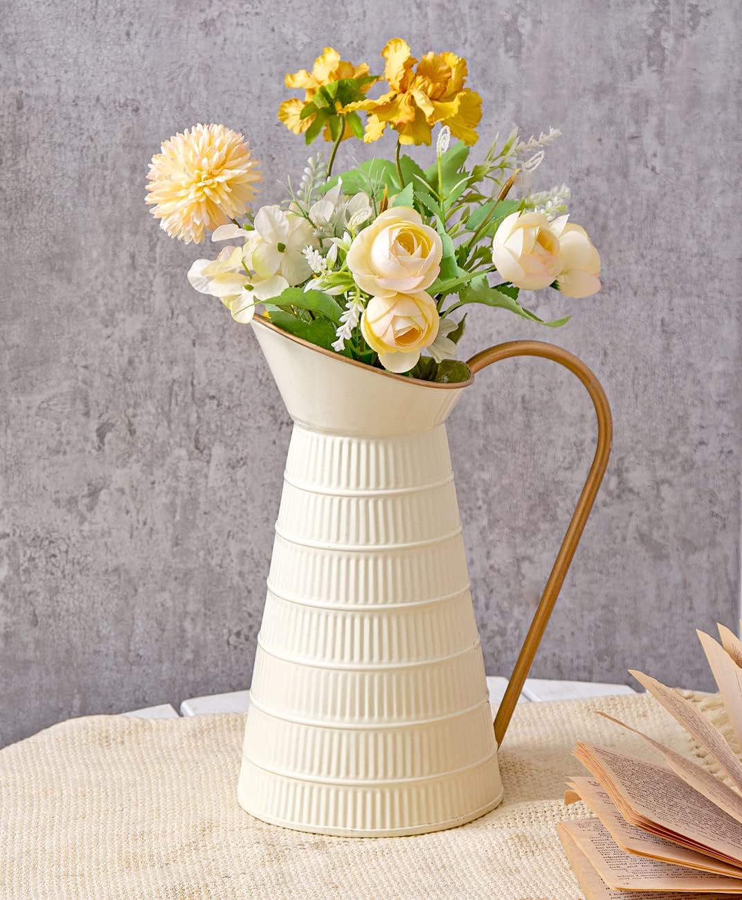 Elegant Cream Metal Pitcher Vase 108H