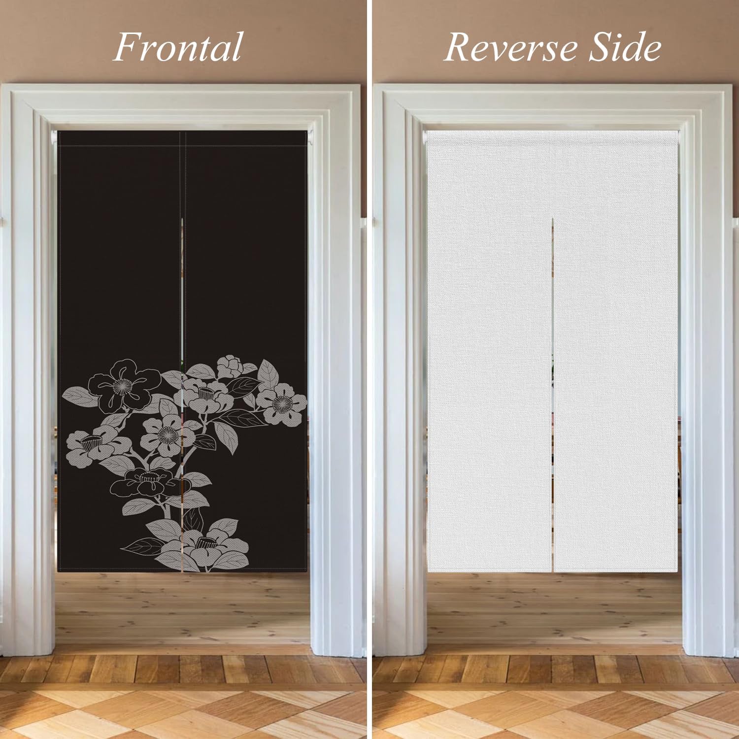 Japanese Door Curtain with Blooming Flowers Design