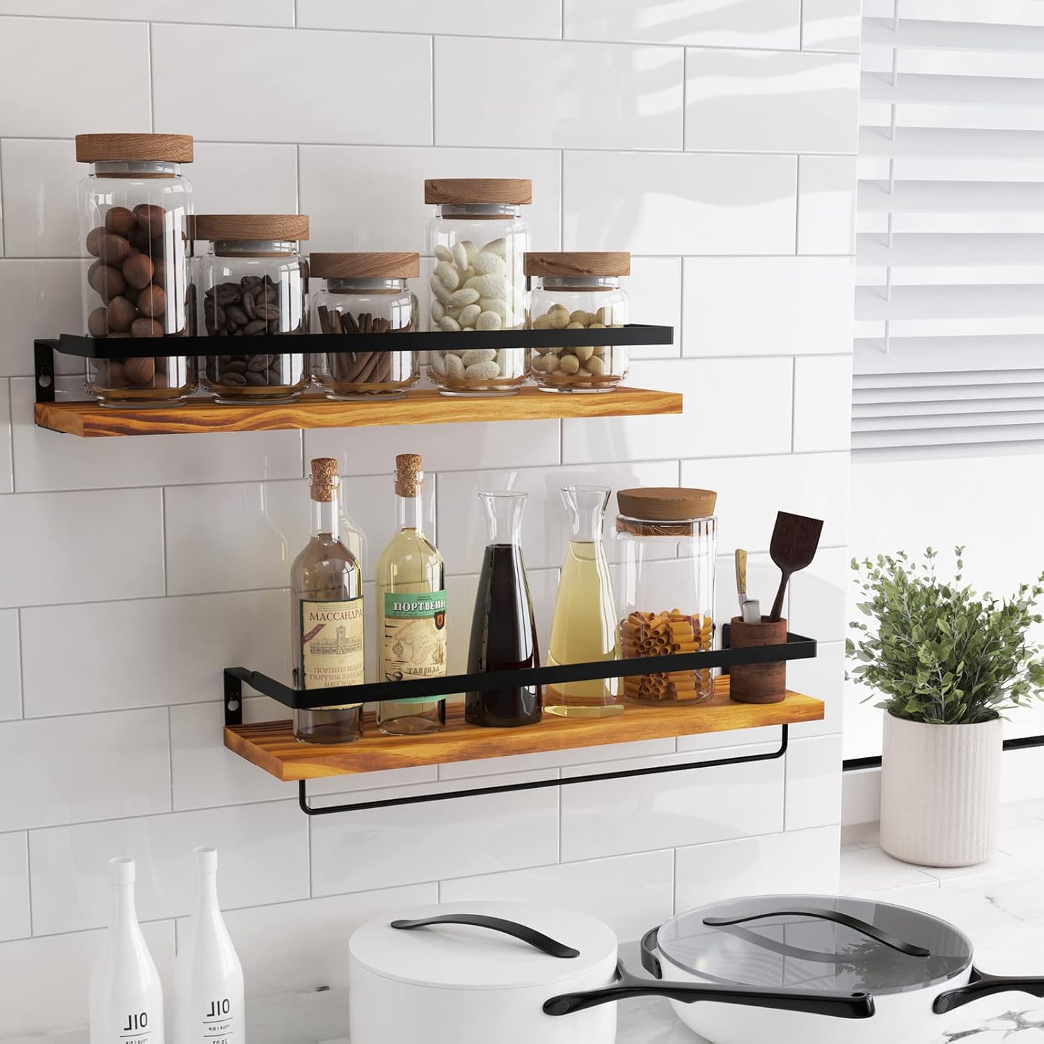 Floating Shelves for Wall Set of 2 Carbonized Black