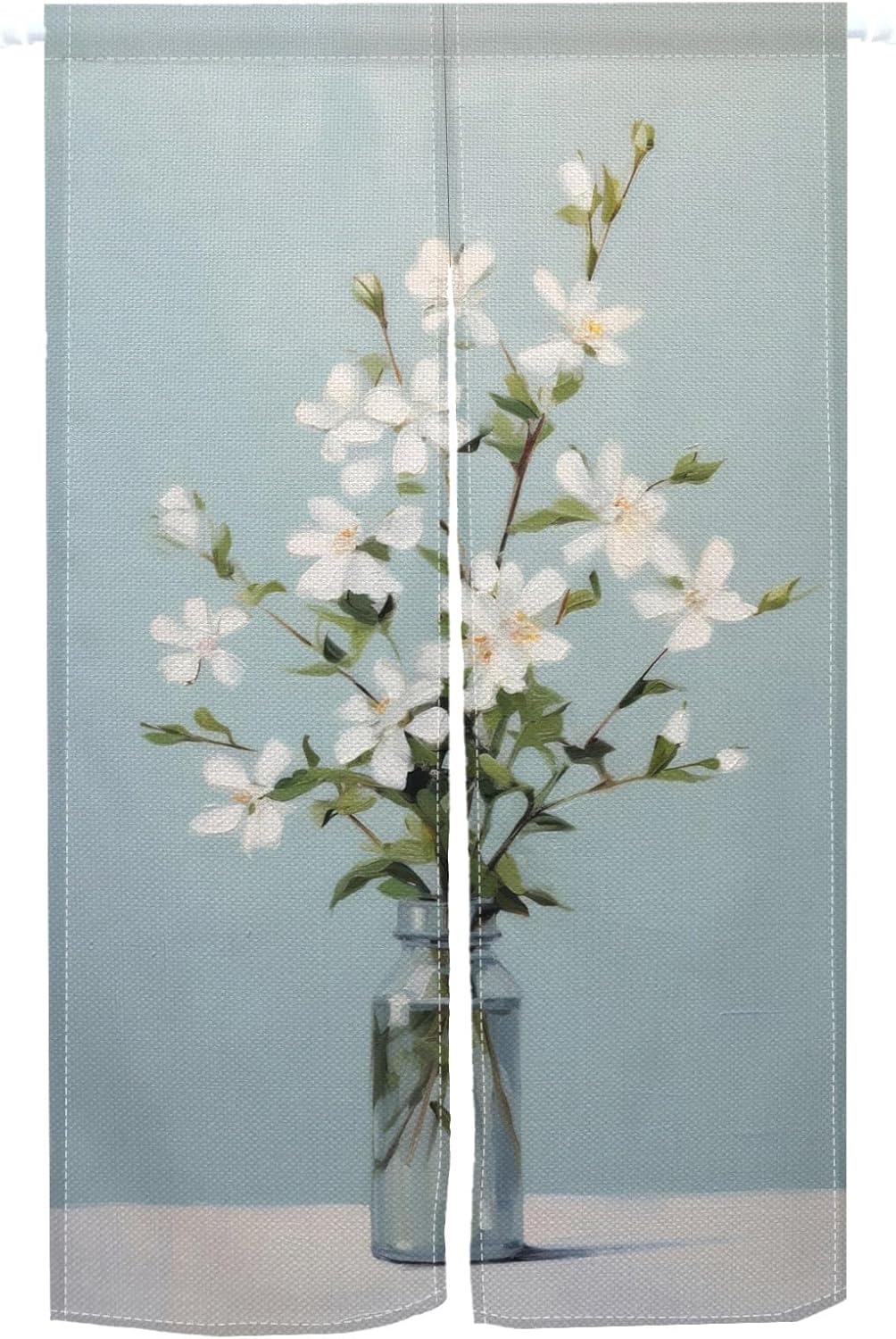 Noren Japanese Ink Painting Flowers in Vase Doorway Curtain