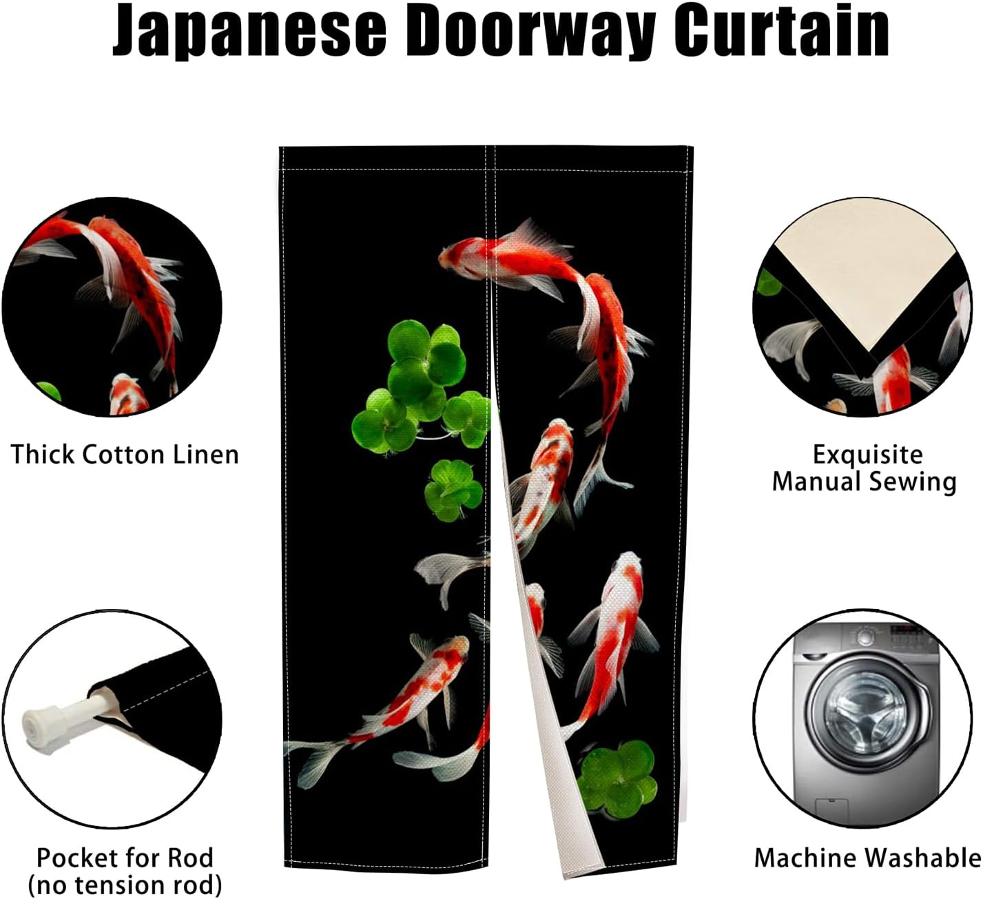 Japanese Noren Door Curtain with Golden Koi Pattern