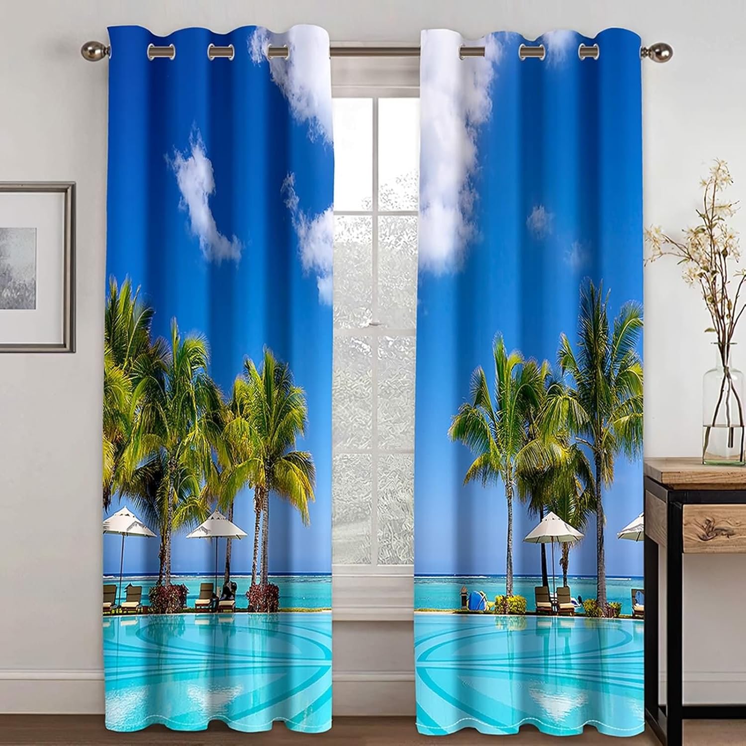 Blackout Curtains for Balcony Windows 2 Panels Blue Green