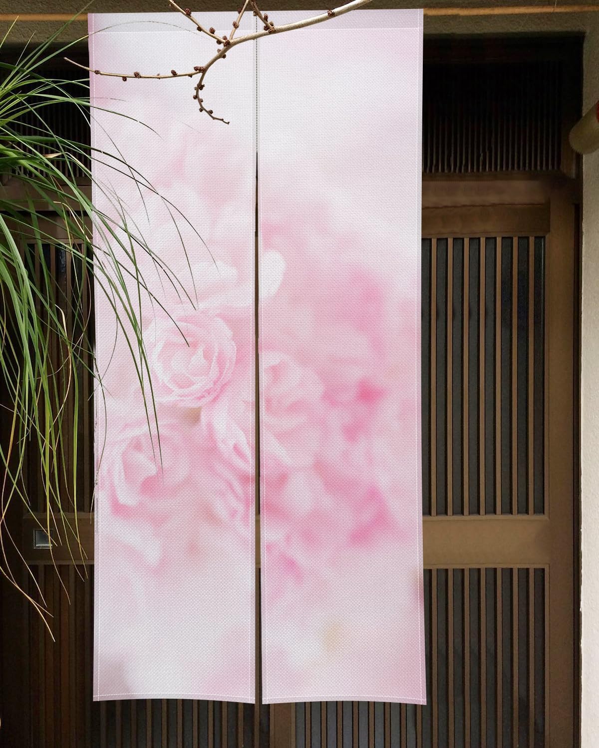 Japanese Style Noren Door Curtain Pink Bloomy Flowers 34x60