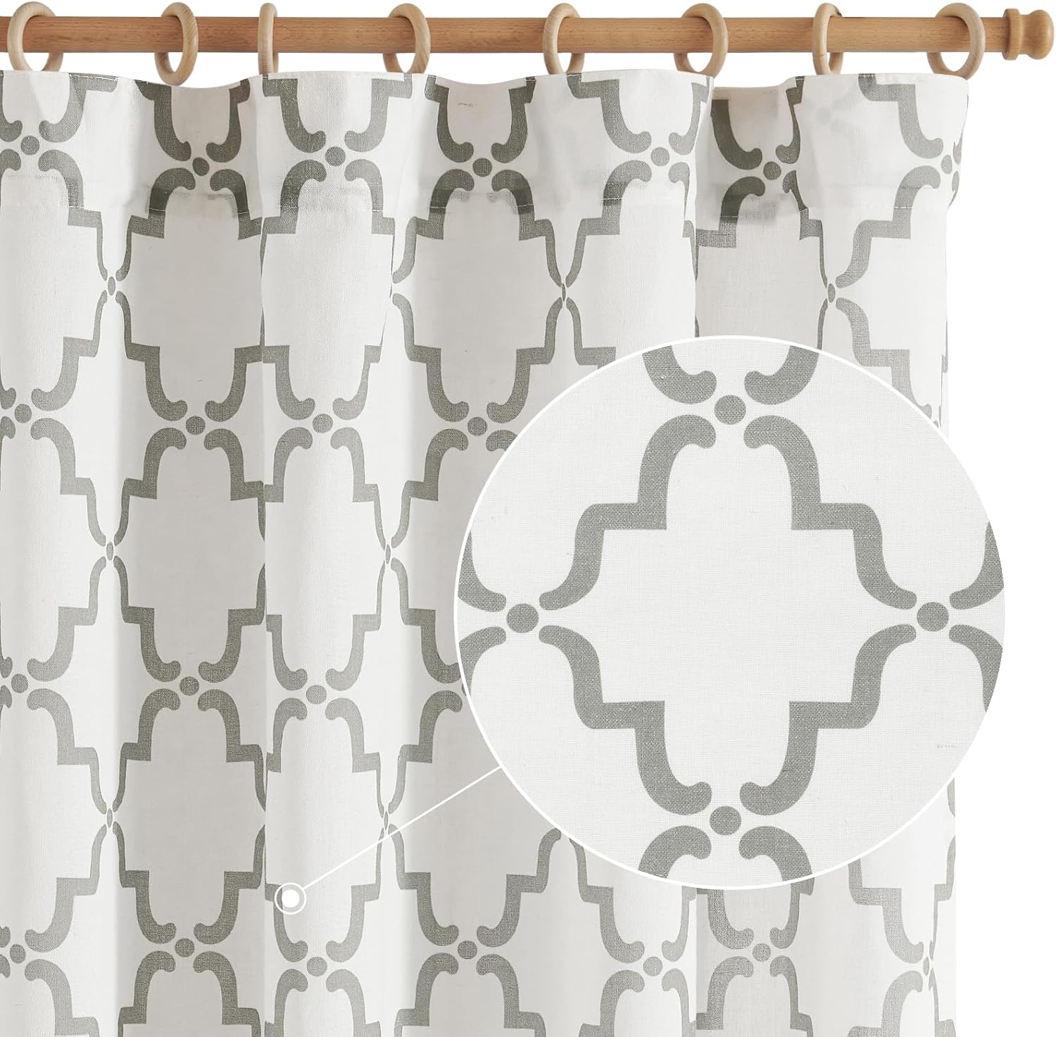Jinchan Linen Curtains Moroccan Trellis Print Grey 2 Panels Rod Pocket