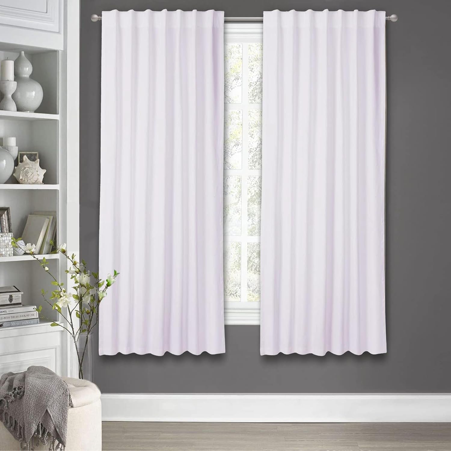 Goroly Home White Cotton Curtains 96 Inch Panels 2 Pc