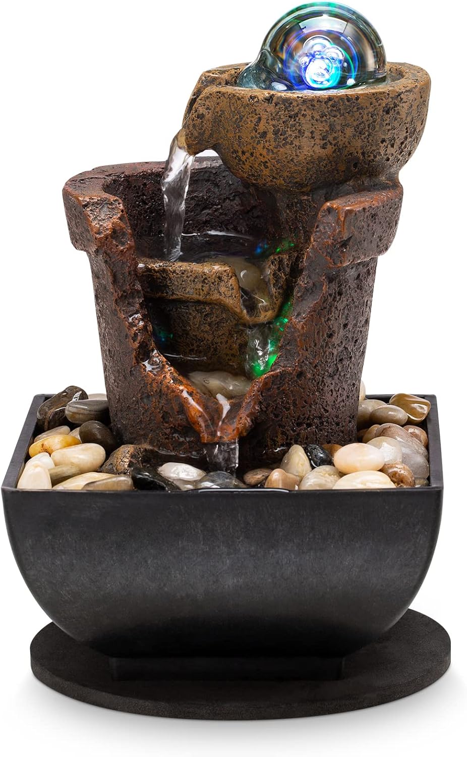 AMOOTEK Tabletop Fountain with LED Lights and Bubble Bubbles