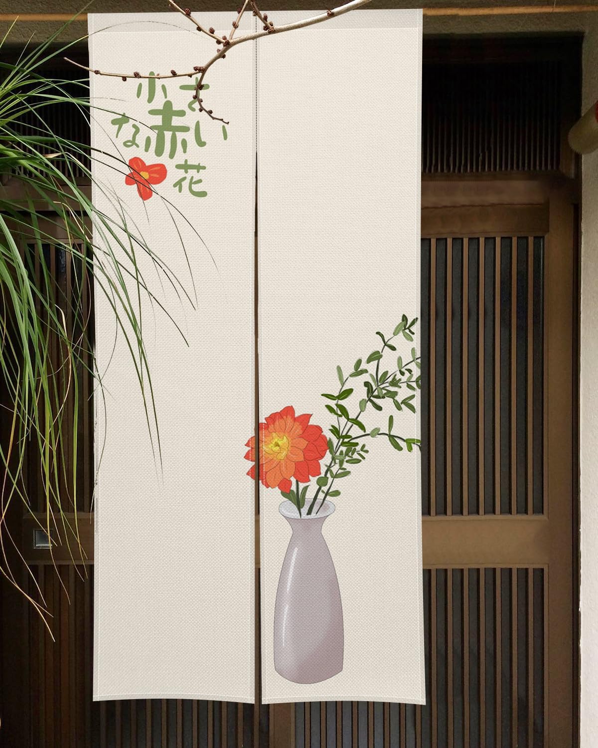Japanese Style Door Curtain with Little Red Flowers