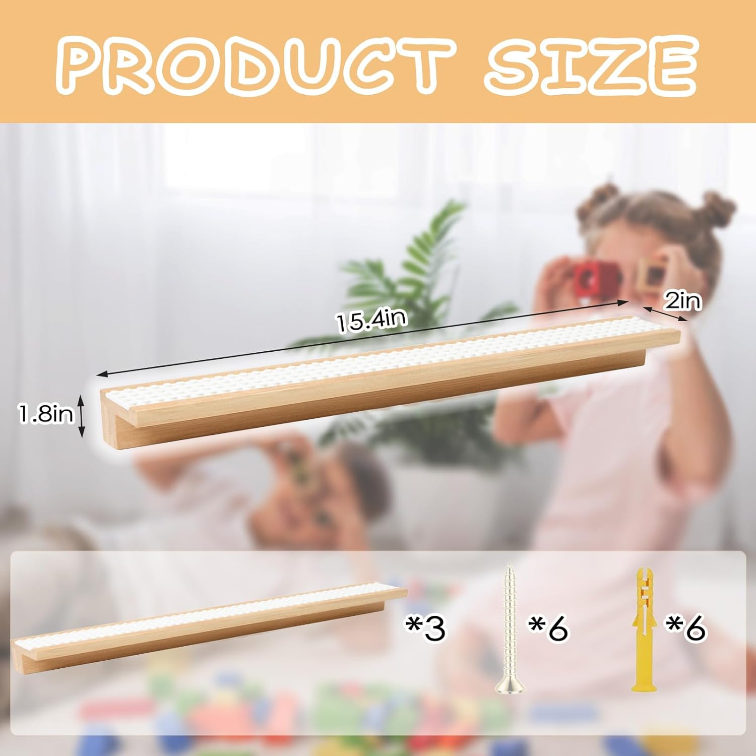 3-Pack Bamboo Floating Display Shelves for Minifigures