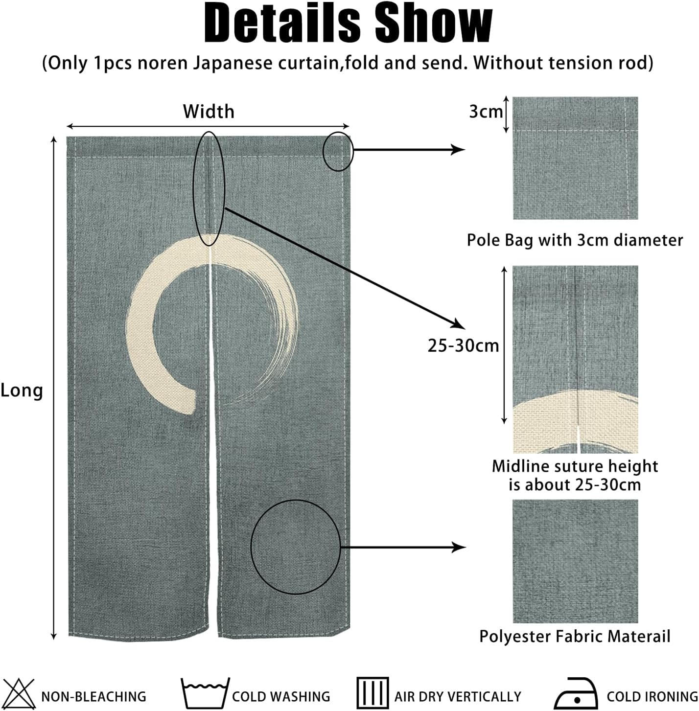 Japanese Noren Door Curtain Green Circle Print 34x60 Inches