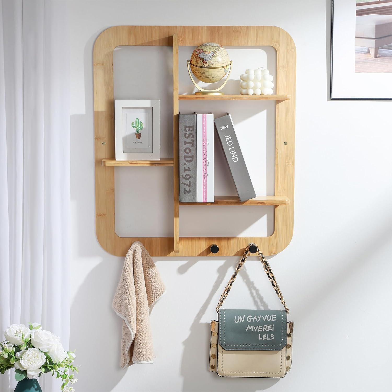 Proman Products Bamboo Floating Shelves with Hooks