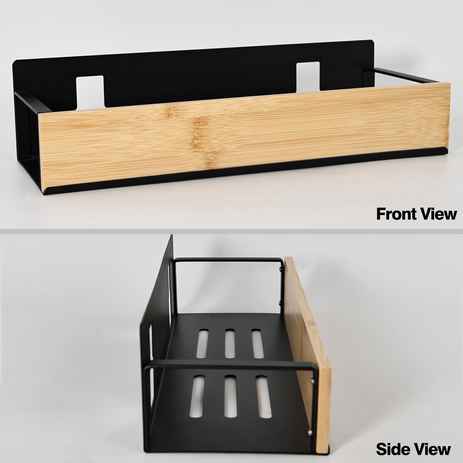 OKOMATCH Bathroom Floating Shelf with Bamboo Front Lip Black