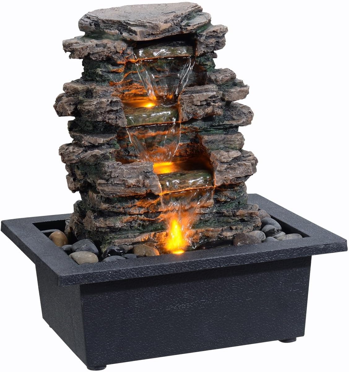 MAOCHI Tabletop Water Fountain with Automatic Pump and Natural River Rocks