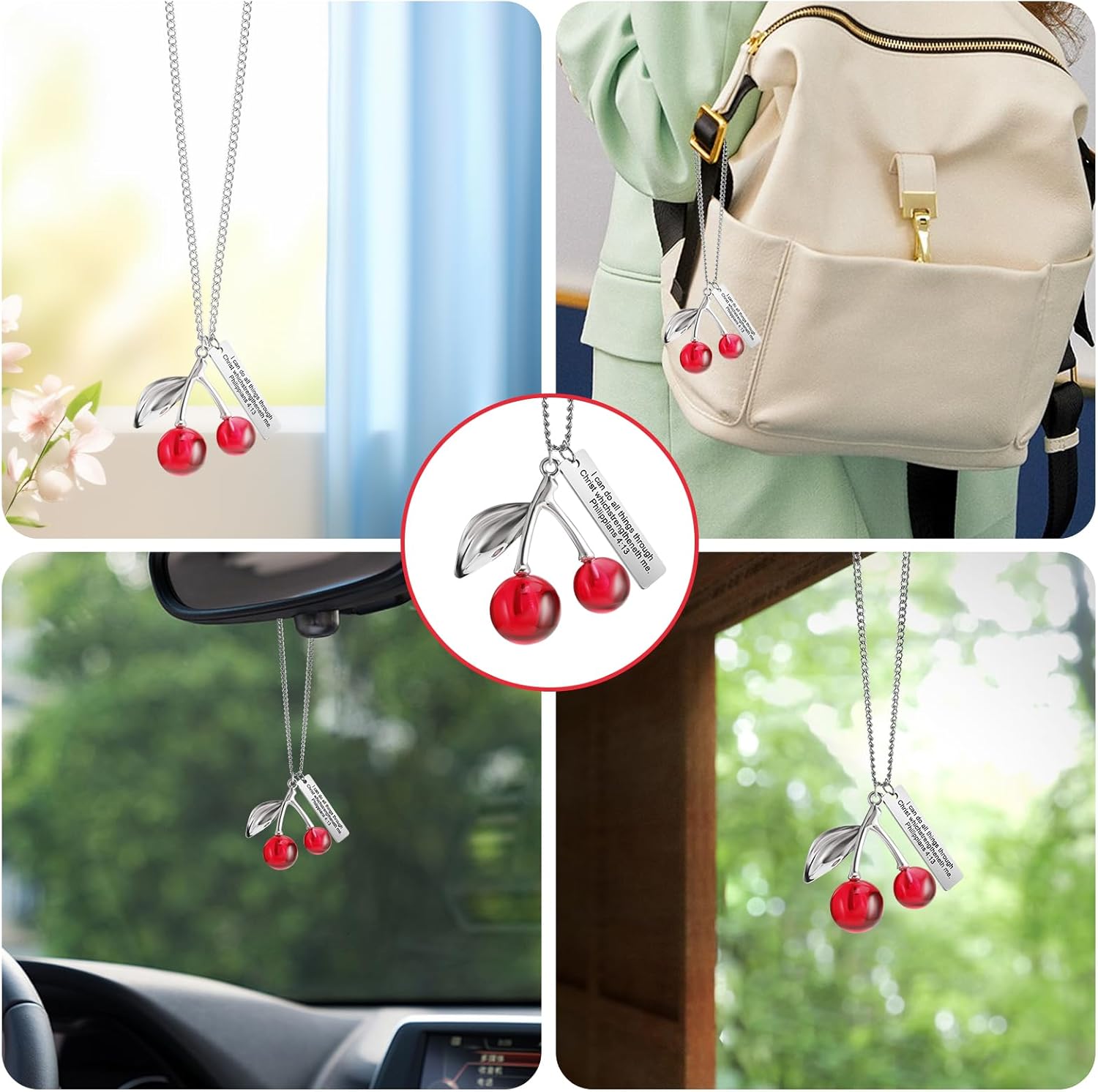Cute Cherry Car Charm Rear View Mirror Decor