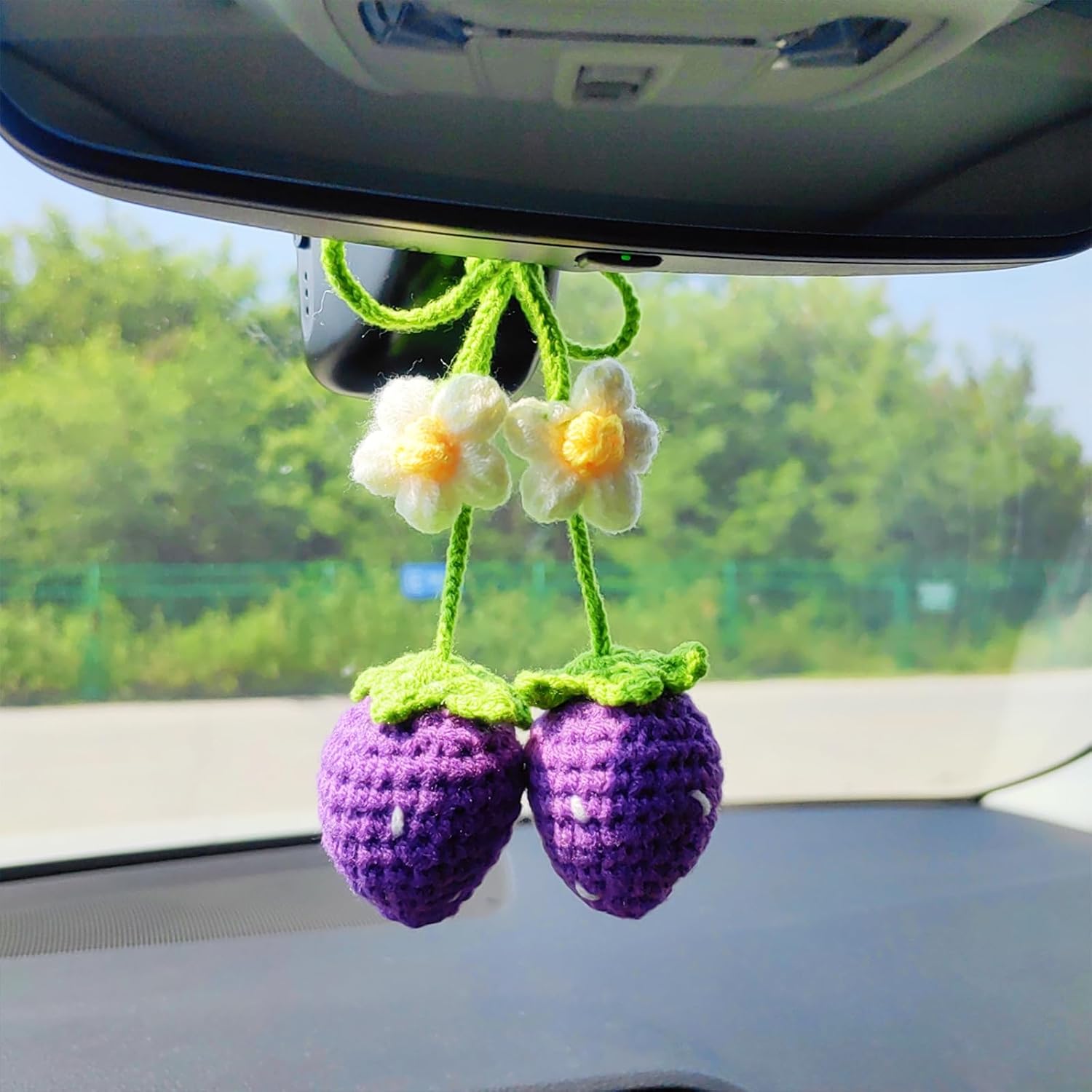 Motaney Crochet Strawberry Rear View Mirror Ornament