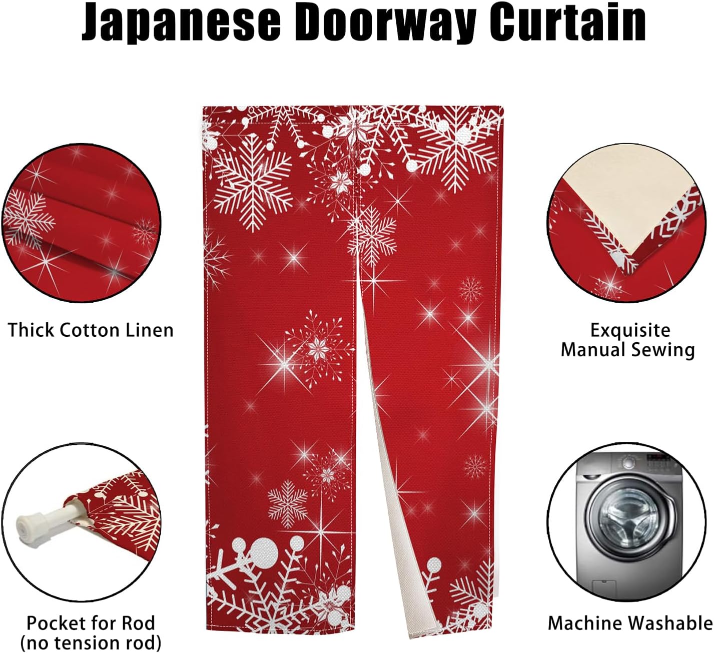 Christmas Red Noren Door Curtain with Snowflake Design