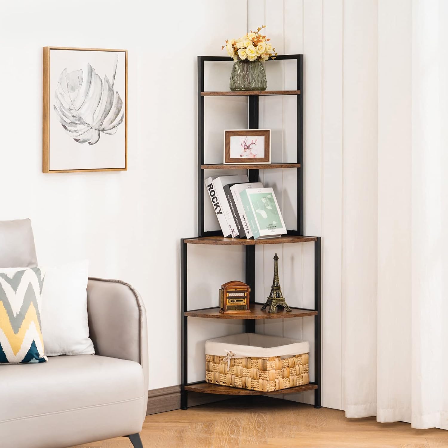 Apicizon 5 Tier Corner Shelf with Metal Frame
