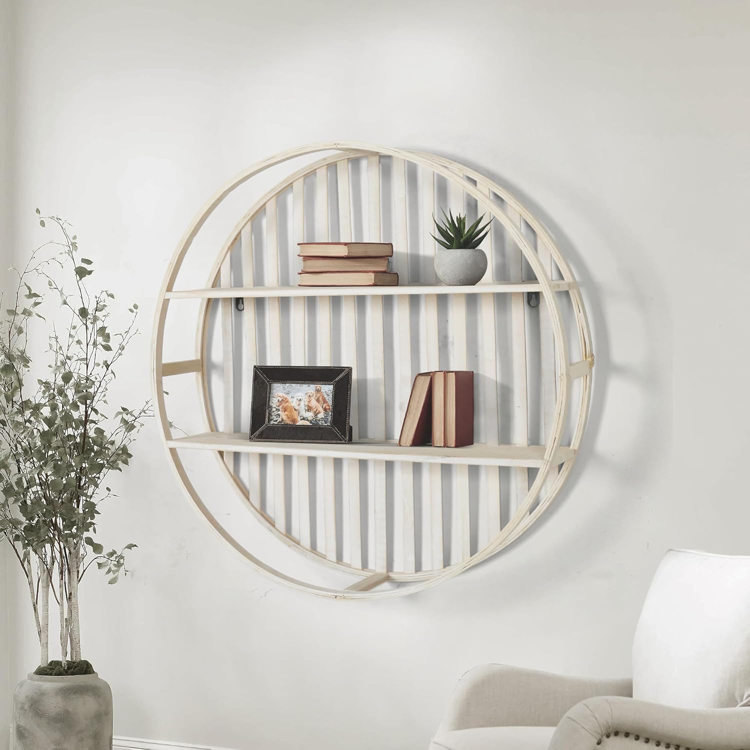 Oakrain 2-Tier Floating Bamboo Wall Shelves Dia2598