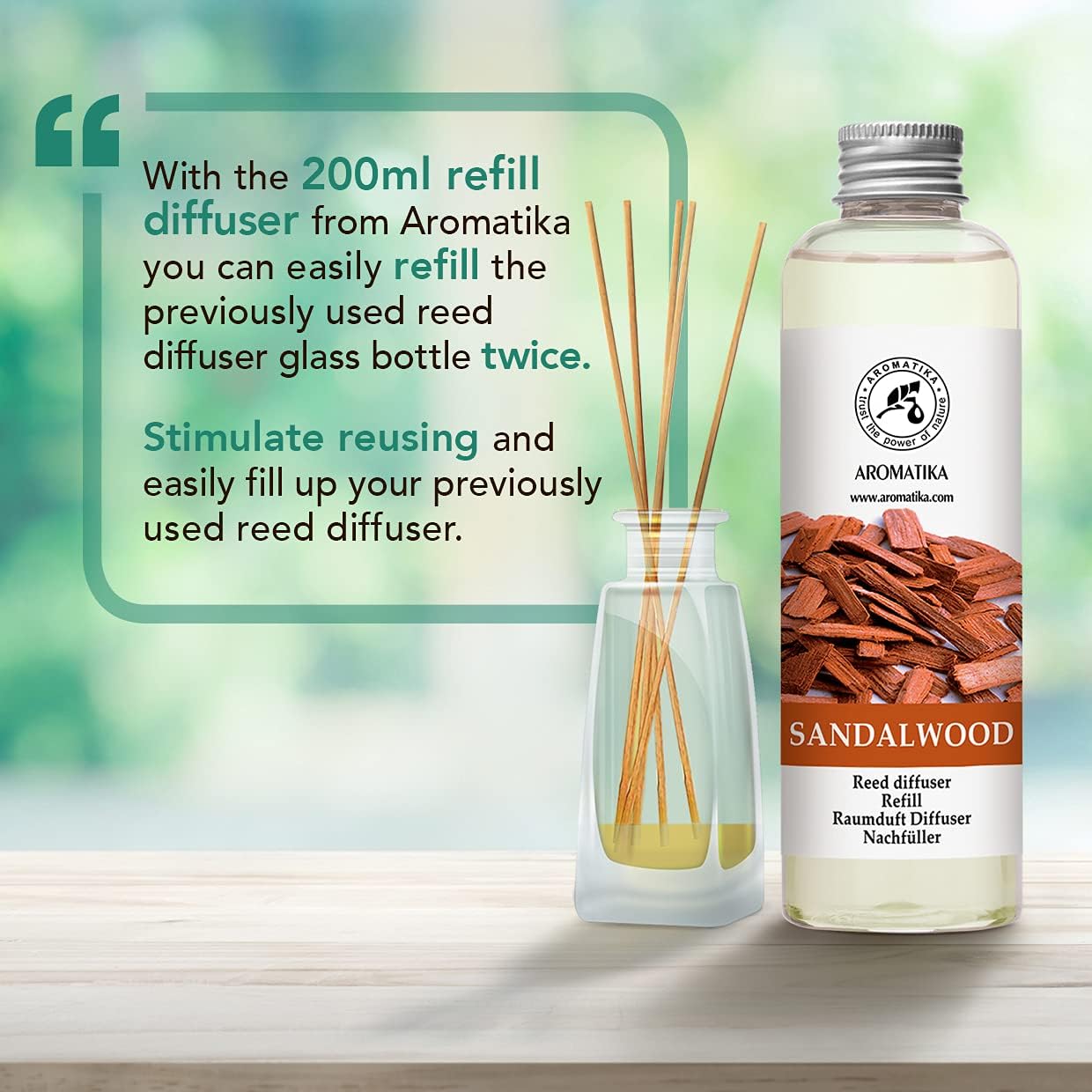 Sandalwood Reed Diffuser Refill 200ml - Natural Home Fragrance