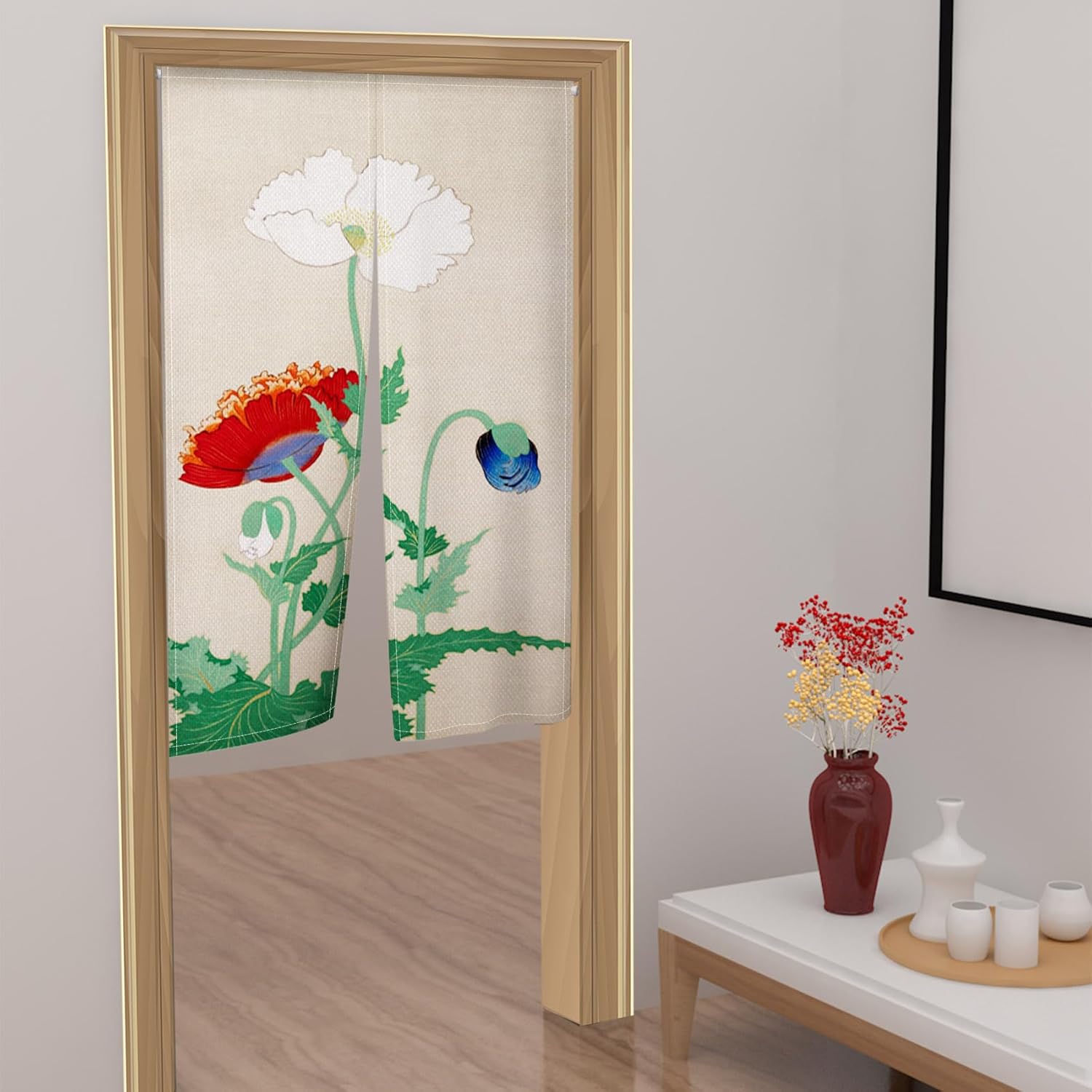 Japanese Style Door Curtain with Floral Pattern 34x60
