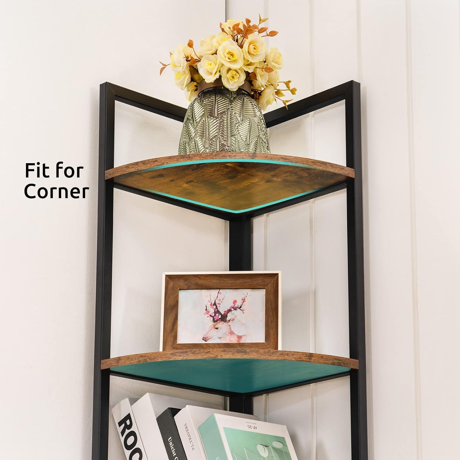 Apicizon 5 Tier Corner Shelf with Metal Frame