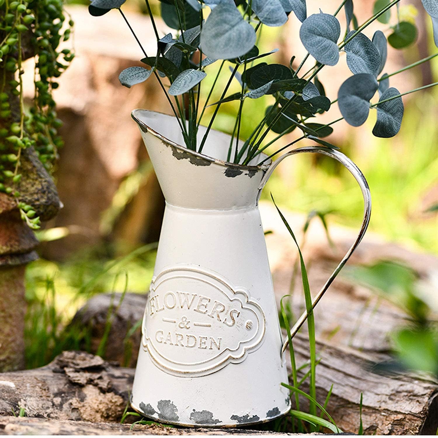 Rustic Metal Flower Vase with Shabby Chic Design