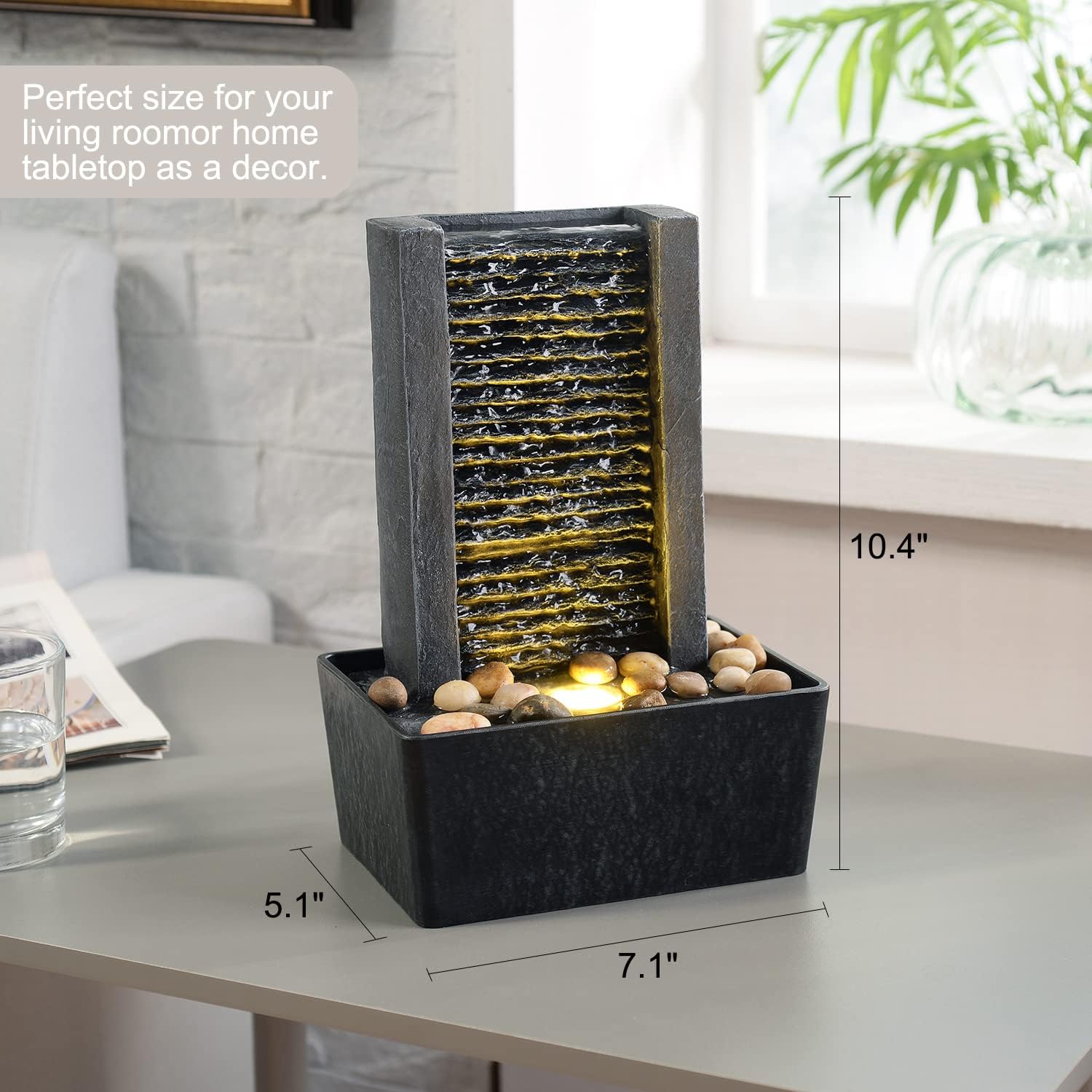 Haobos Indoor Fountain with LED Light and Cobble Design
