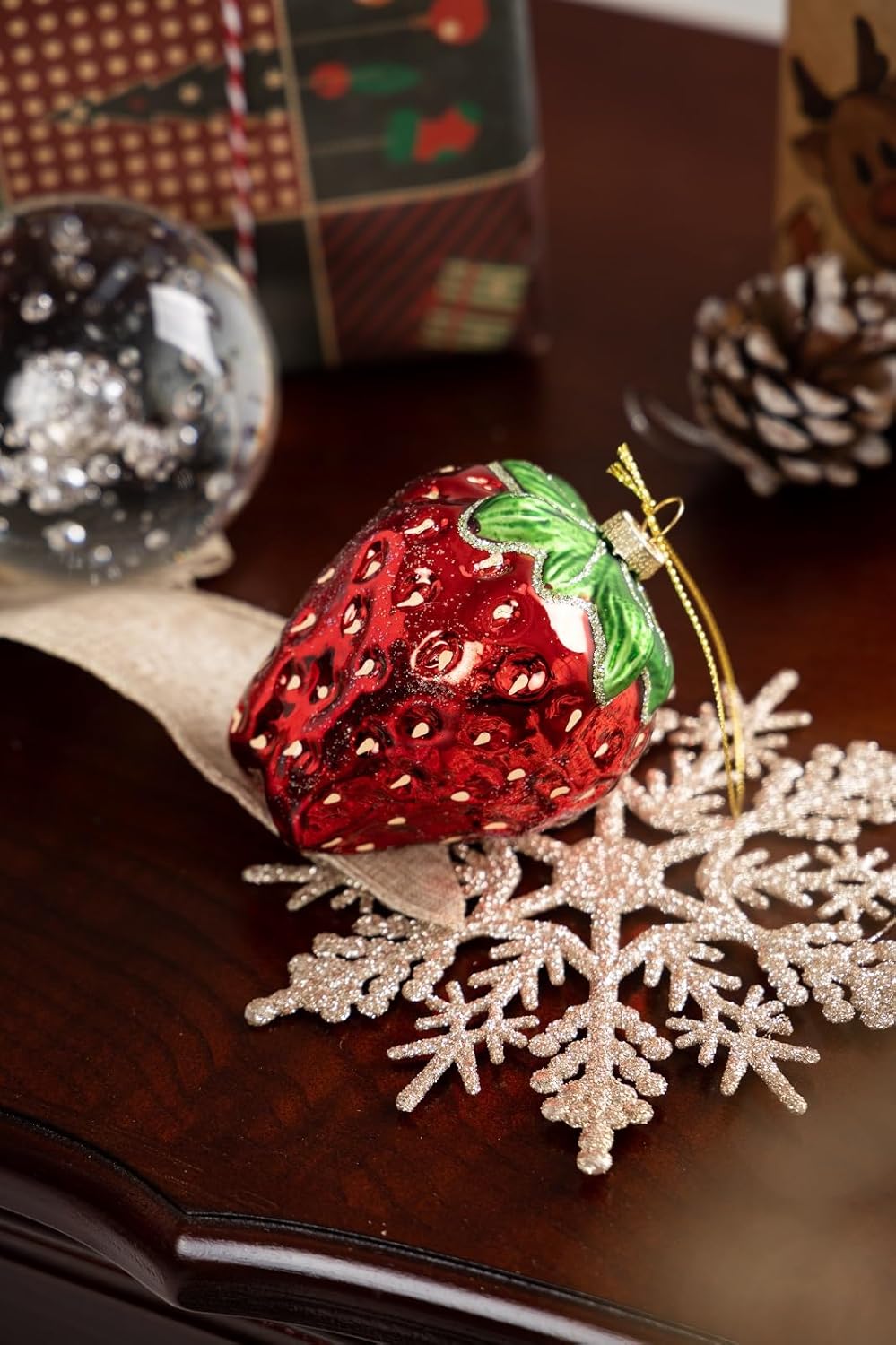 2pcs Glass Strawberry Christmas Ornaments for Tree