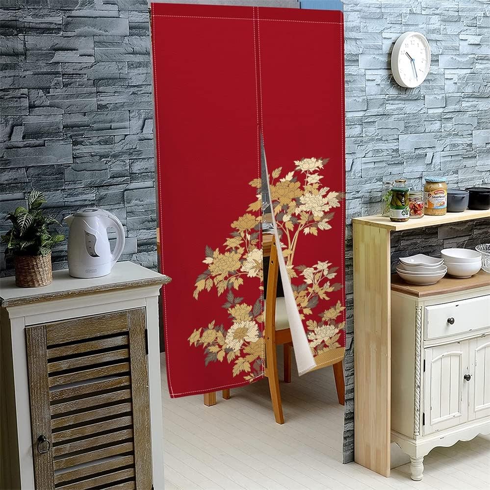 Leowefowa Red Blooming Flowers Door Curtain