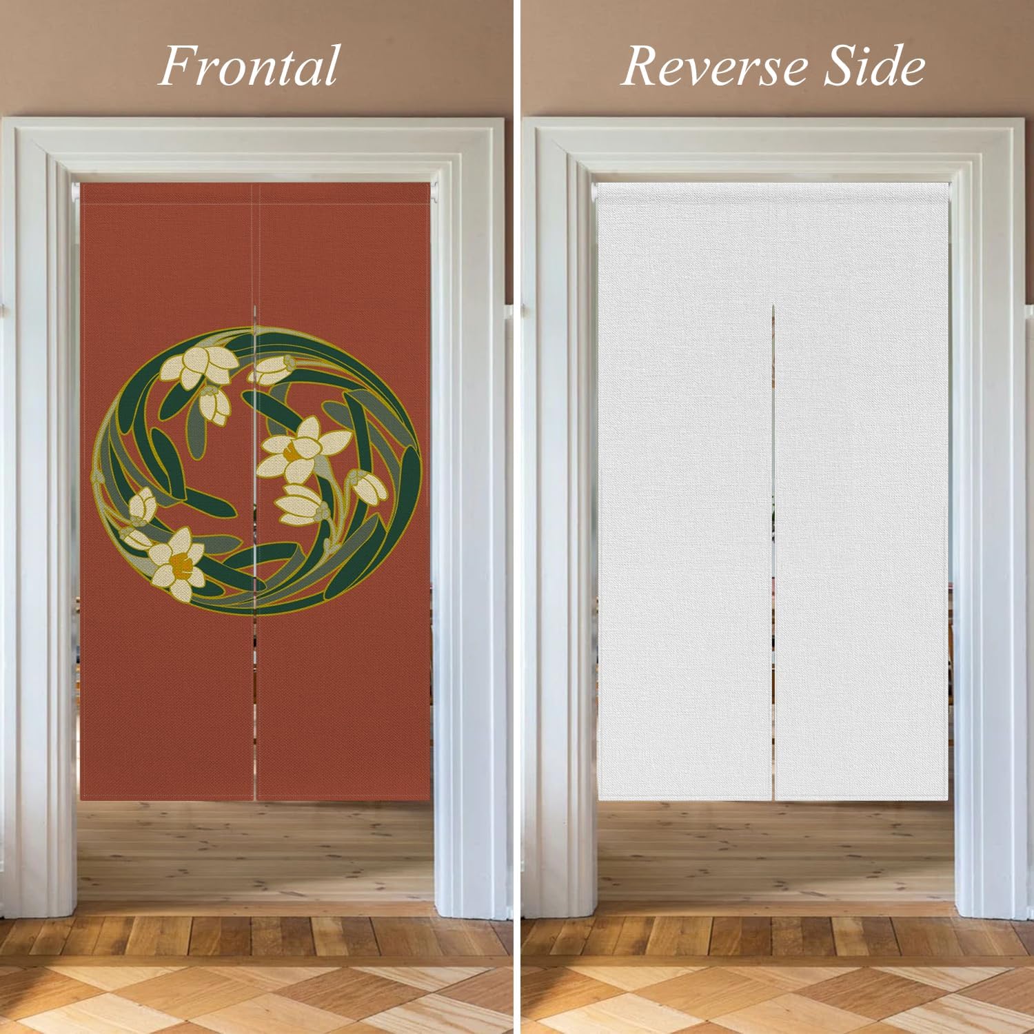 Japanese Style Door Curtain with Round Flowers Design 1