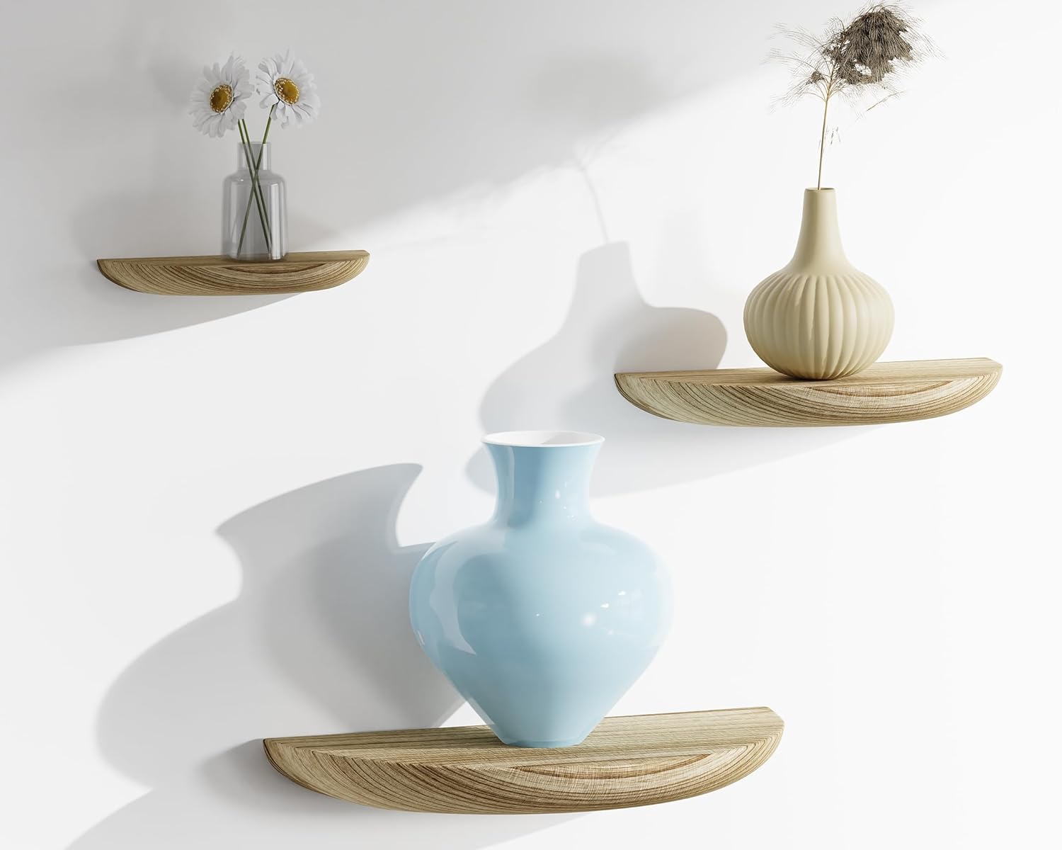 Solid Wood Half Round Floating Wall Shelves Light Brown