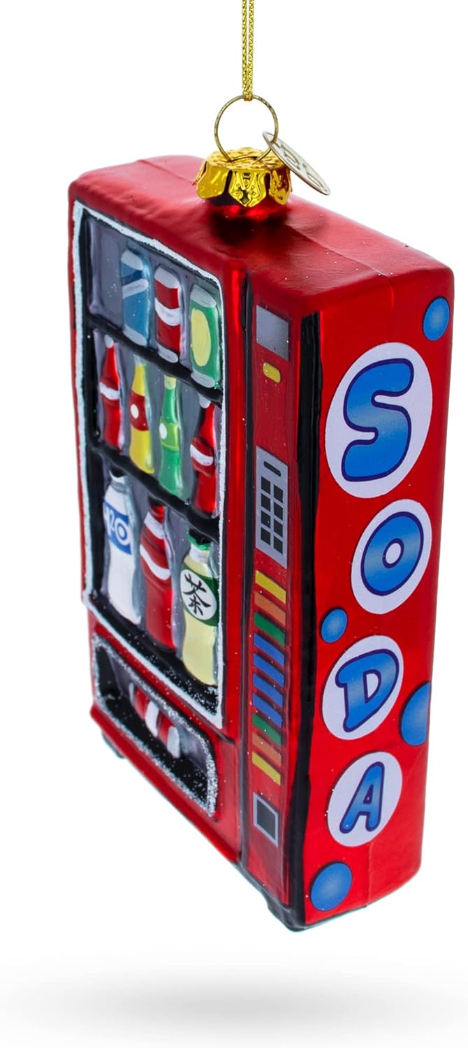 Quirky Soda Vending Machine Blown Glass Christmas Ornament 1