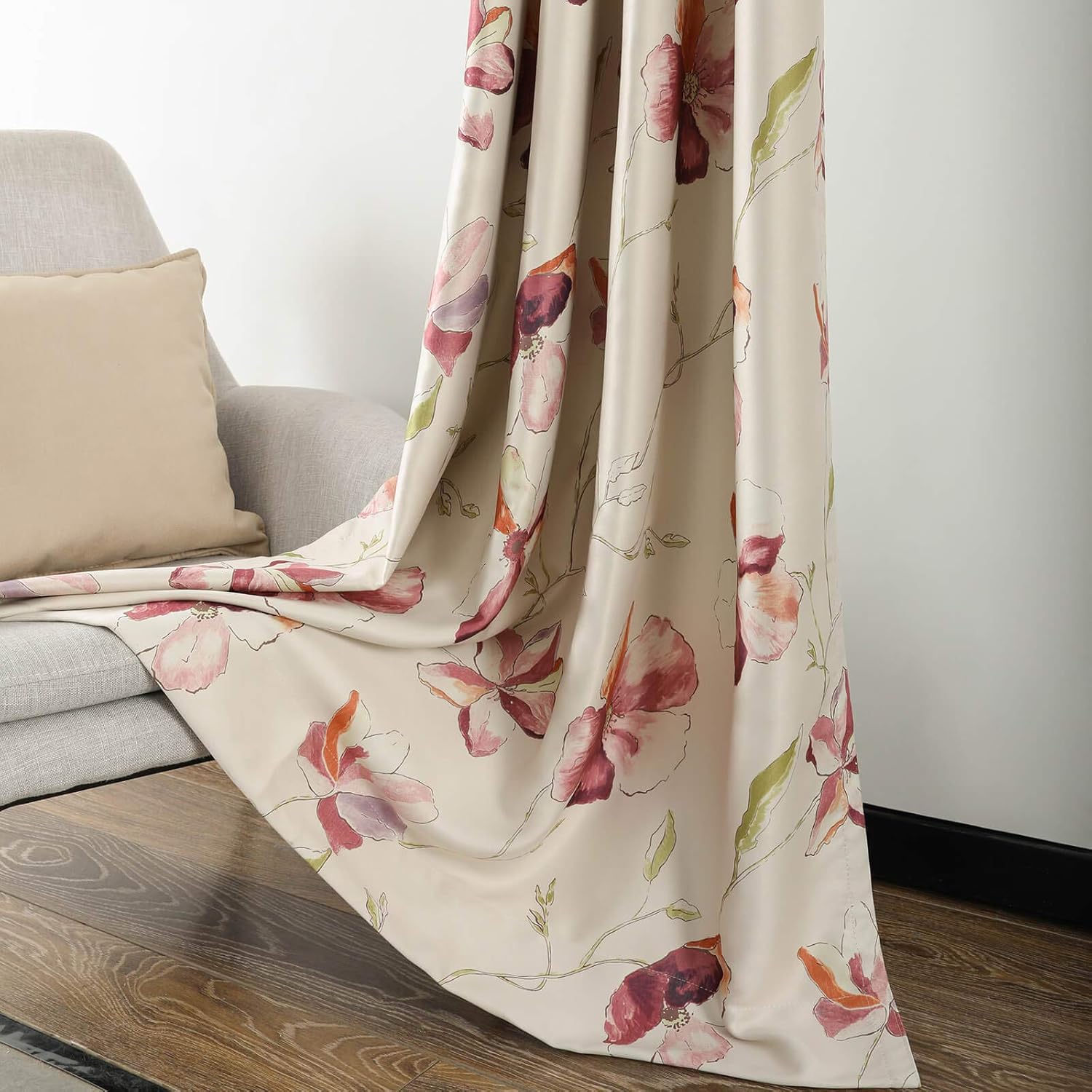 Leeva Wide Blackout Farmhouse Curtains 2 Panels 52x96 Red Flowers
