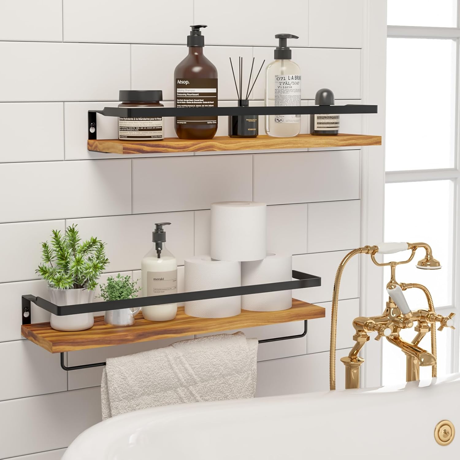Floating Shelves for Wall Set of 2 Carbonized Black
