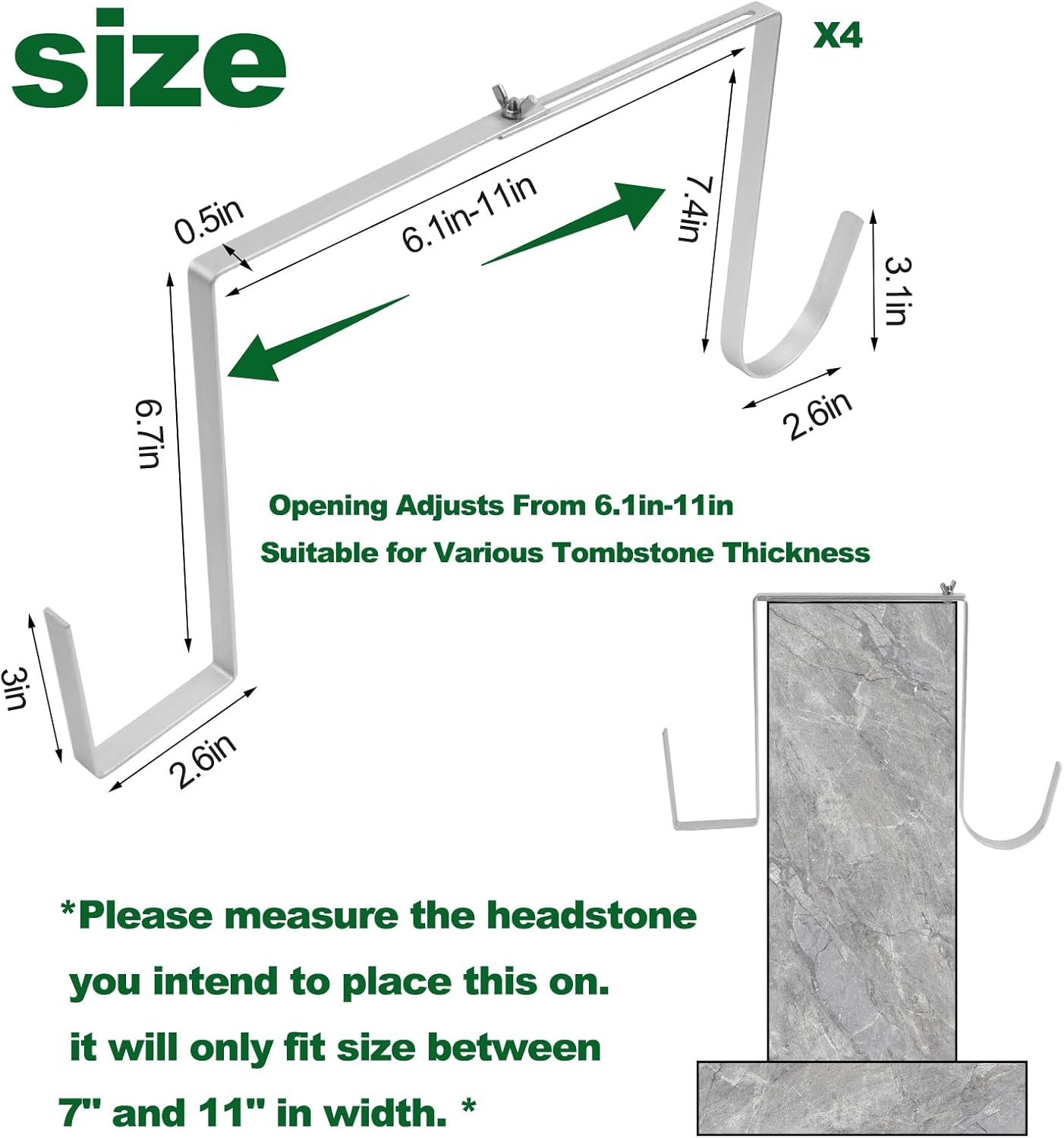 4PCS Heavy Duty Metal Wreath Hanger for Gravestone