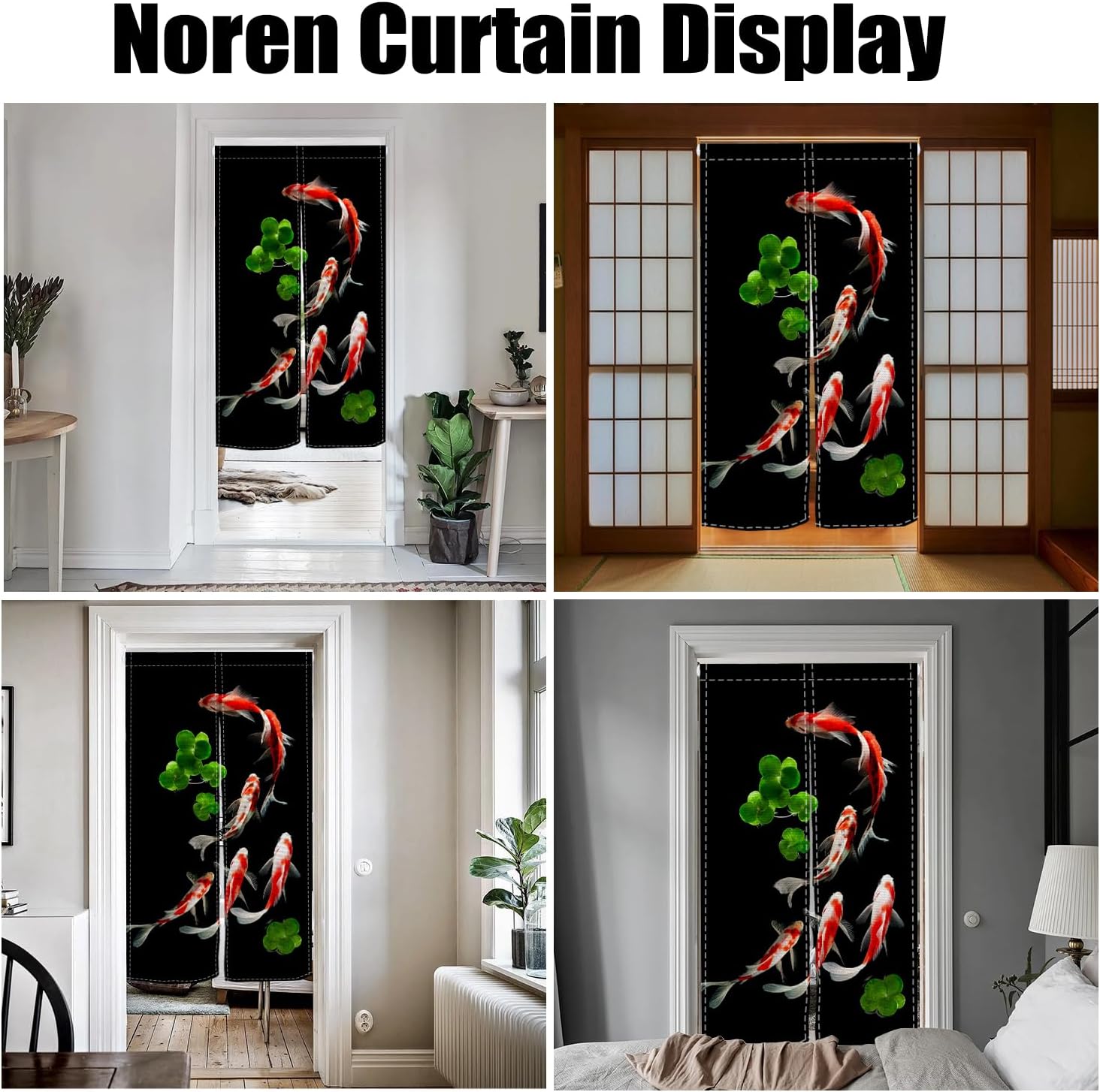 Japanese Noren Door Curtain with Golden Koi Pattern