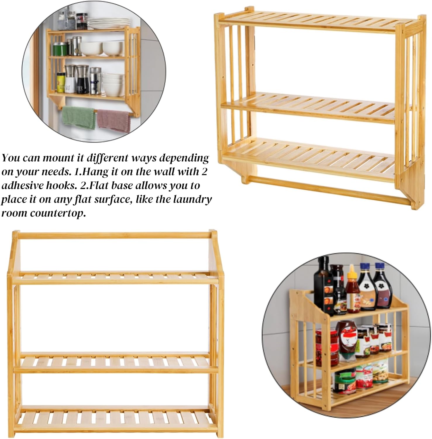 Goaste Bamboo Wall Mounted 3 Tier Shelf Organizer
