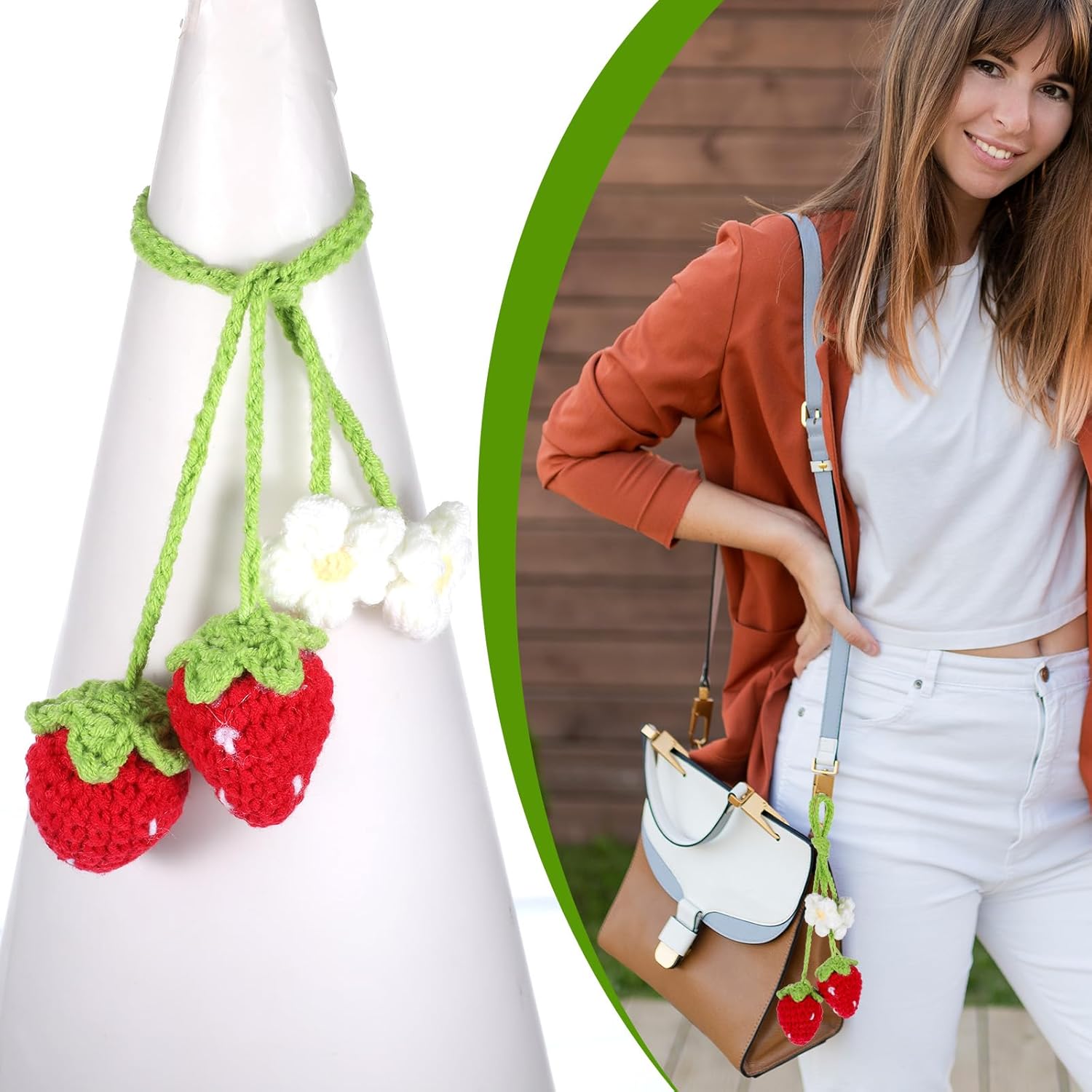 4 PCS Crochet Strawberry Car Hanging Ornaments