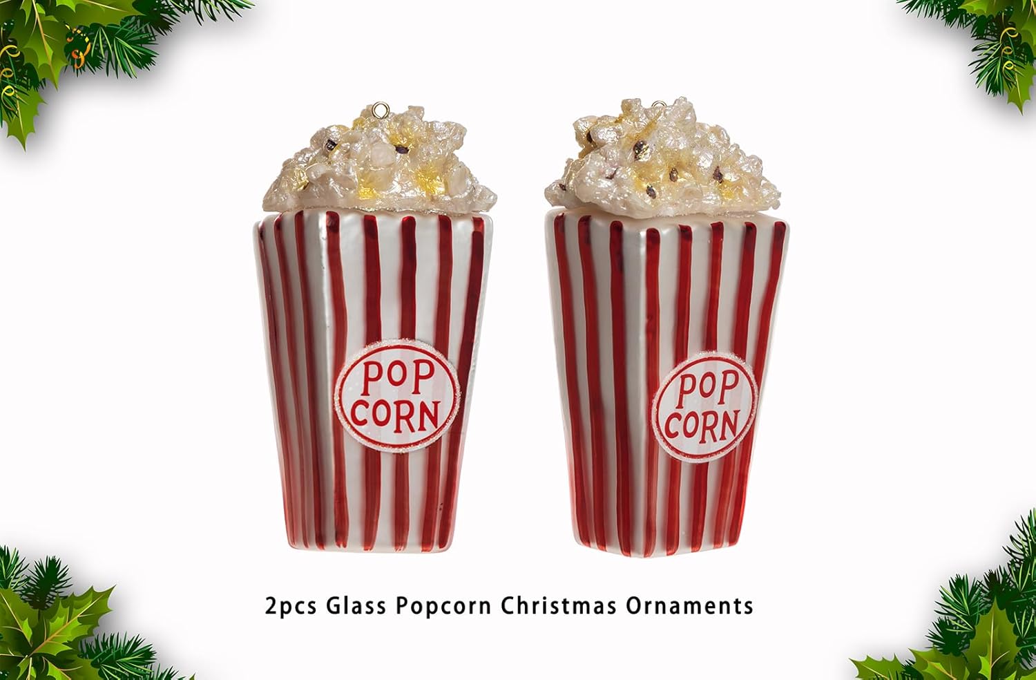 2pcs Blown Glass Popcorn Christmas Ornaments