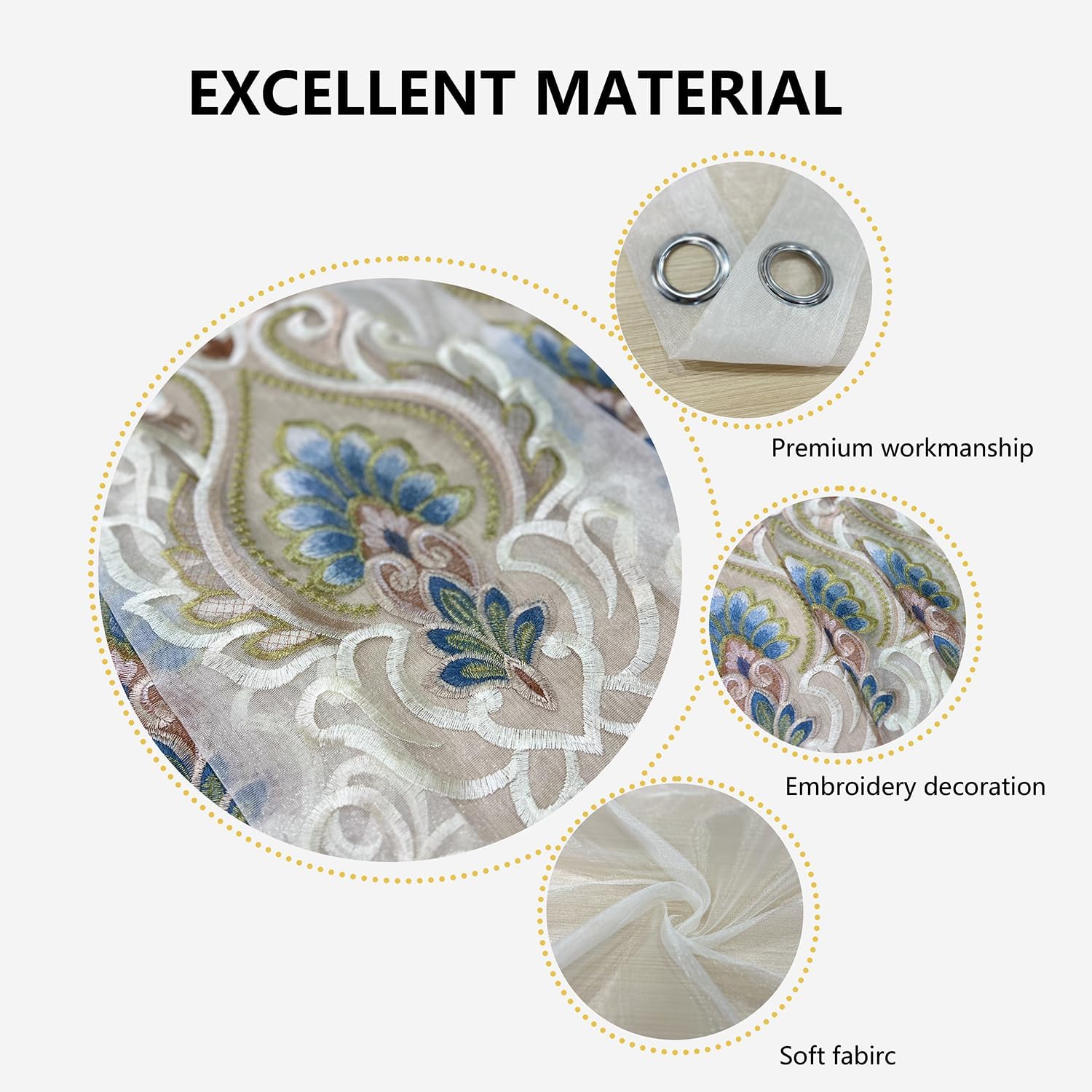 European Sheer Curtains 2 Panels W66 X L96 Inch
