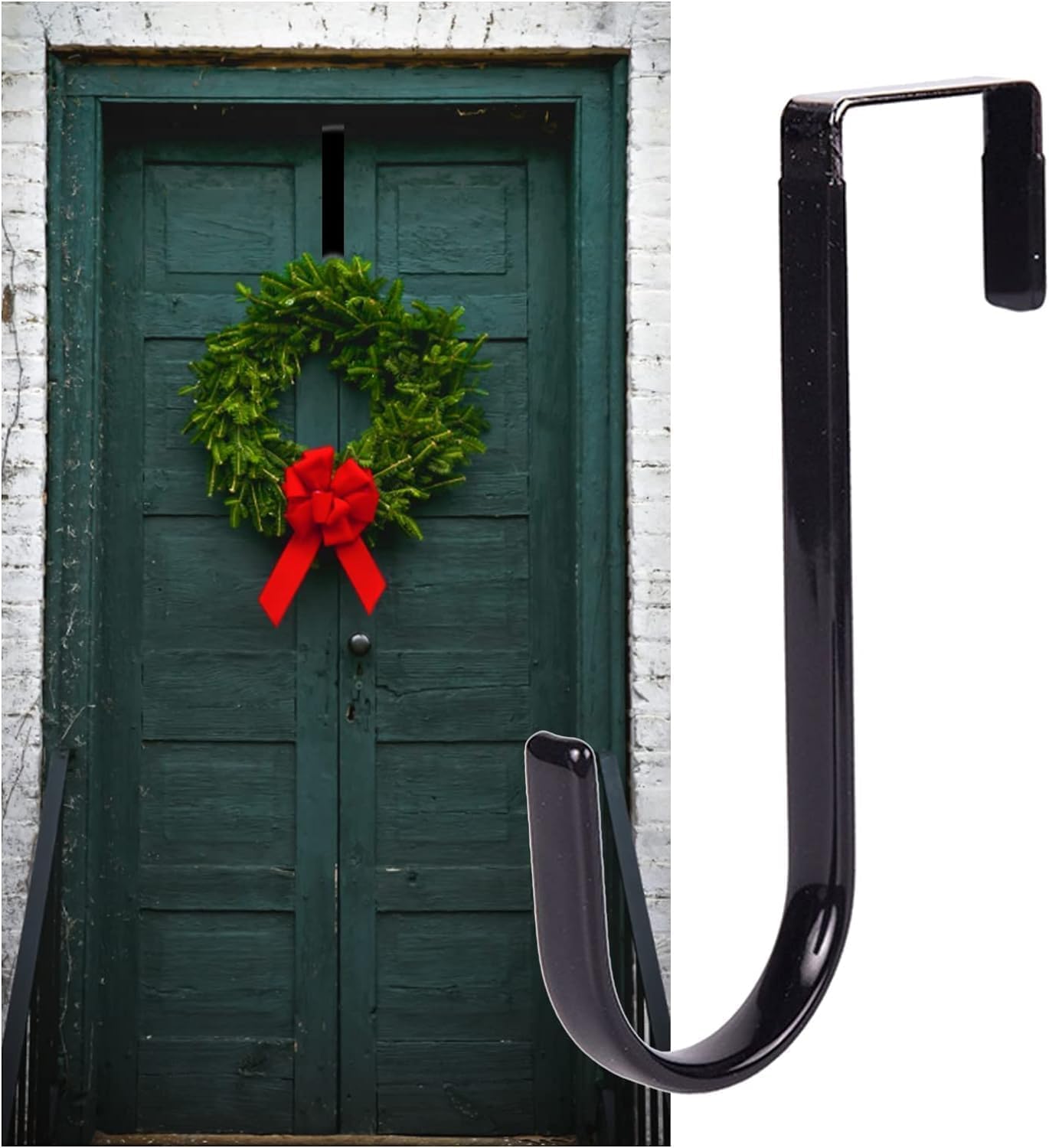 Black Wreath Hanger for Front Door Metal Hook Holder