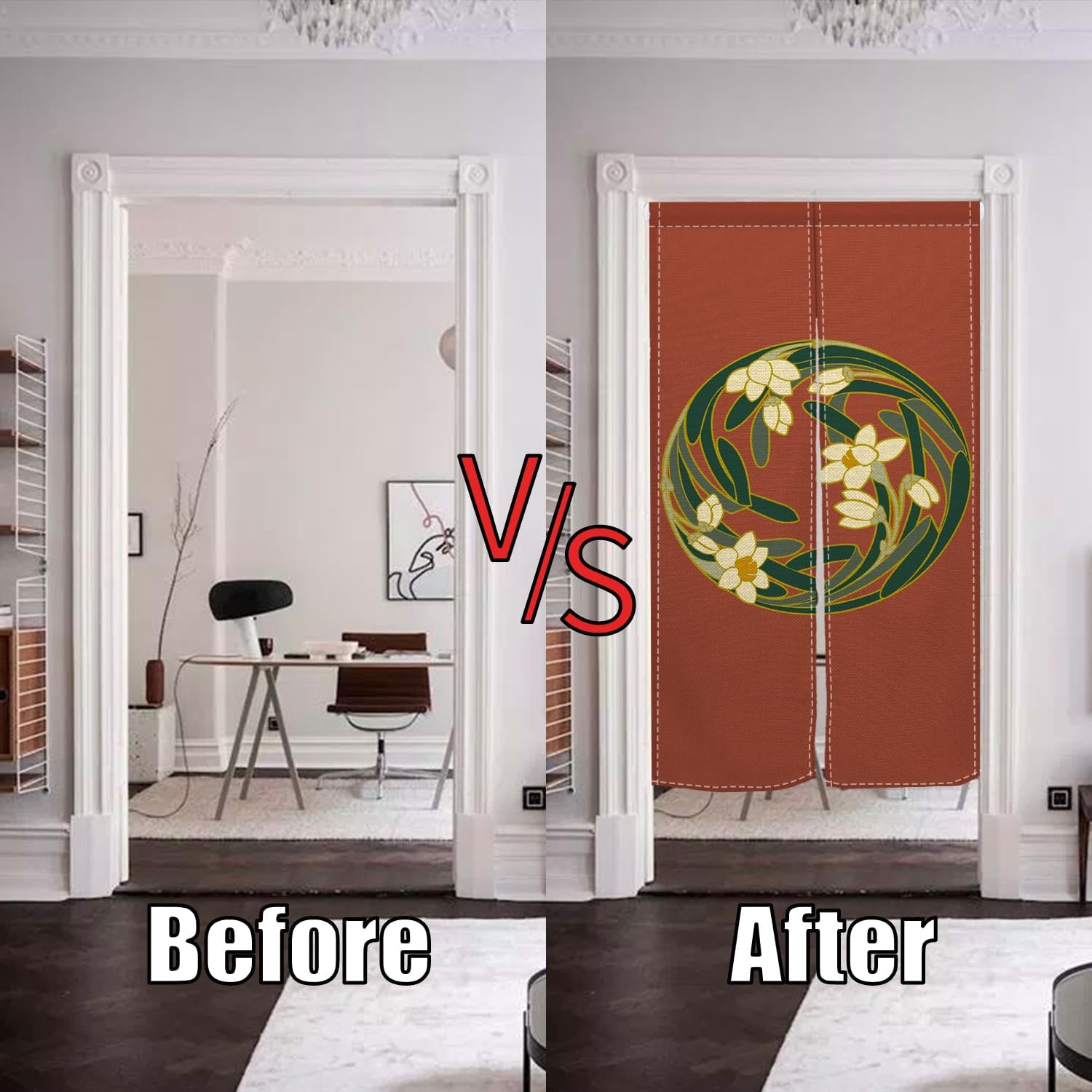 Japanese Style Door Curtain with Round Flowers Design 1