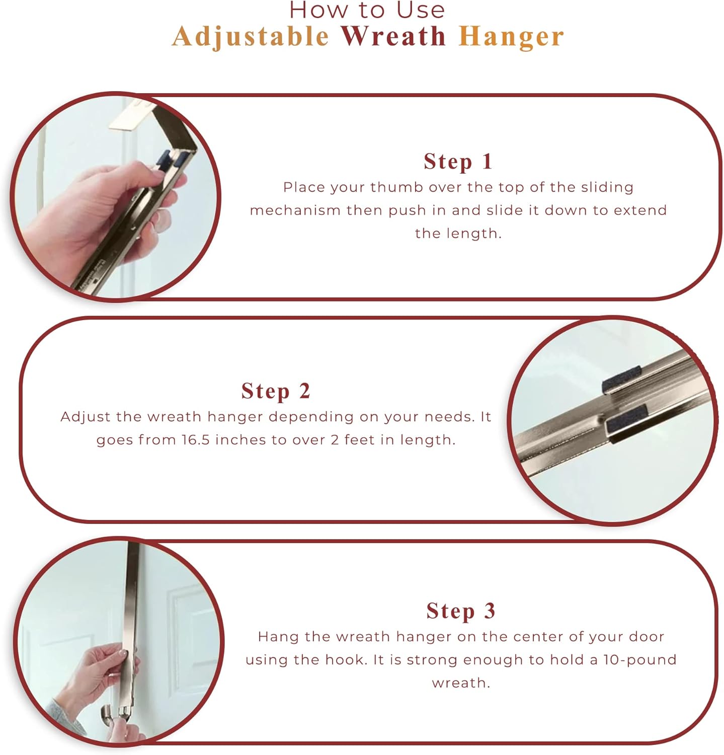 Haute Decor Adjustable Wreath Hanger 2-Pack Antique Brass