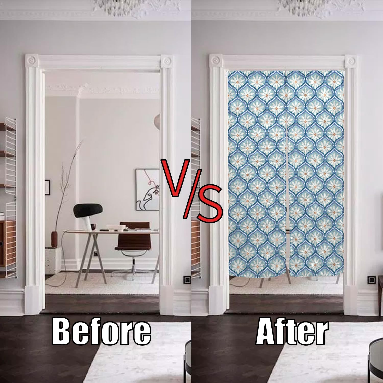 Traditional Japanese Noren Door Curtain 335x59 inch Blue Chrysanthemum