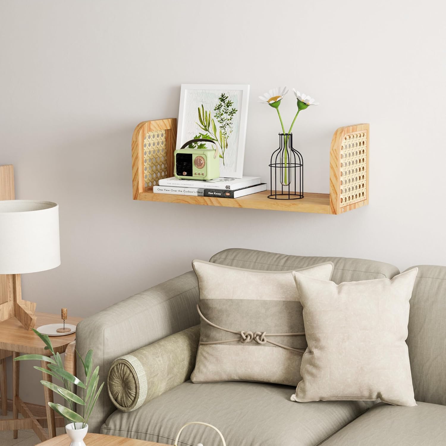 Rattan Floating Shelf for Home and Office