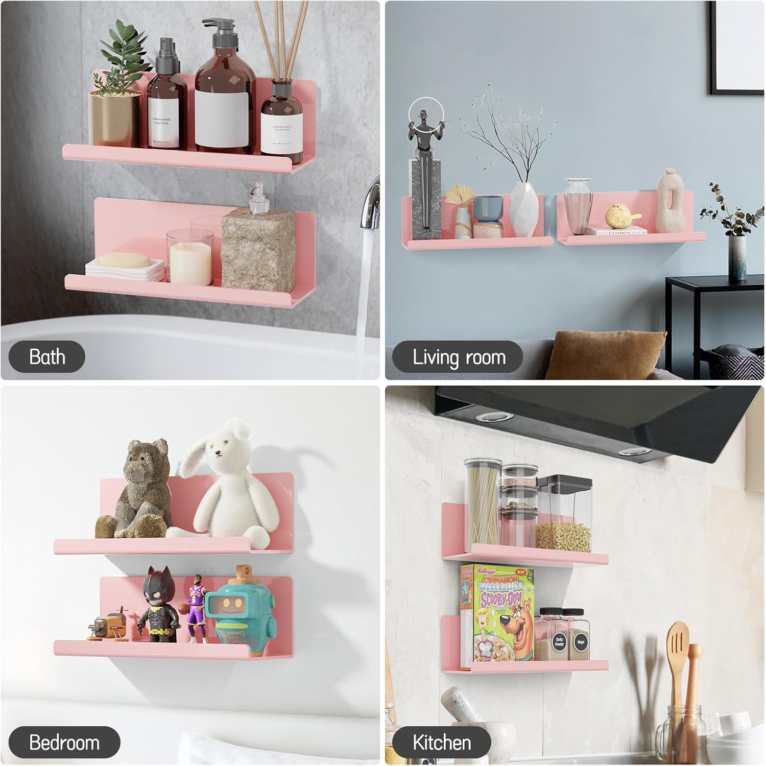 PAVSTINE 12 Inch Pink Floating Shelves No Drilling