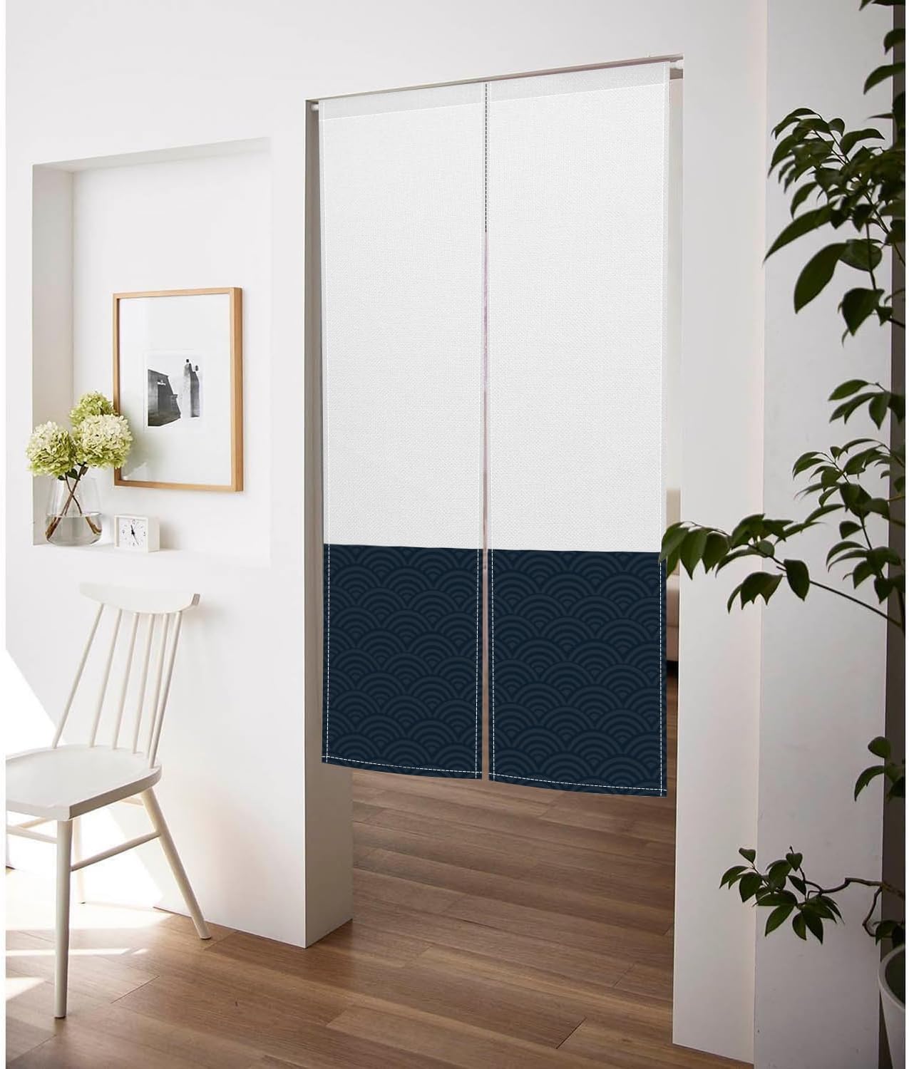 Japanese Noren Door Curtain Privacy Divider 335x709 Inch Beige Black Wave