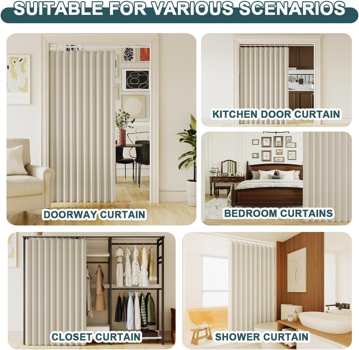 Turquoize Ivory White Blackout Accordion Door Curtain
