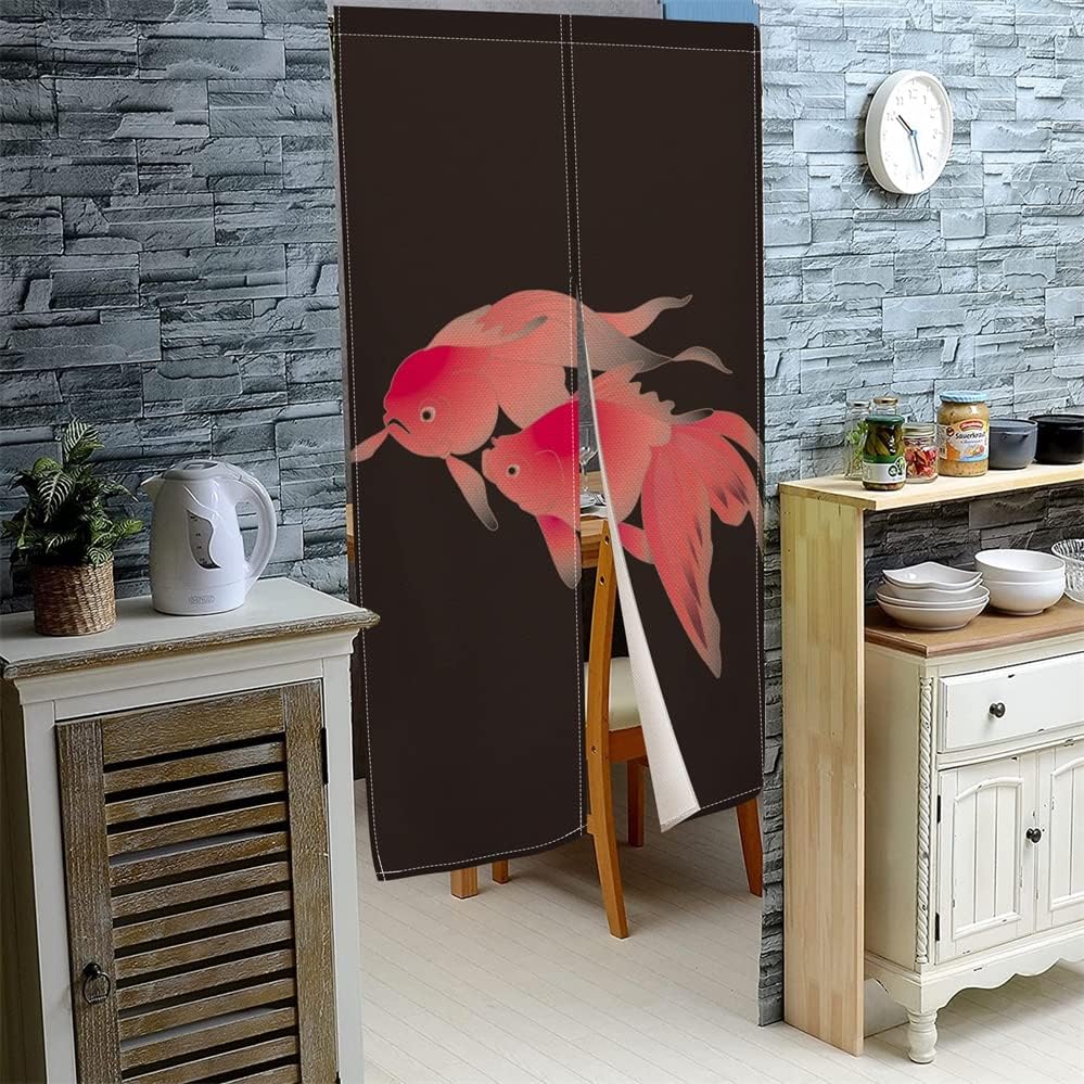 Leowefowa Traditional Japanese Noren Curtain 34x60 Inch Koi Fish Black